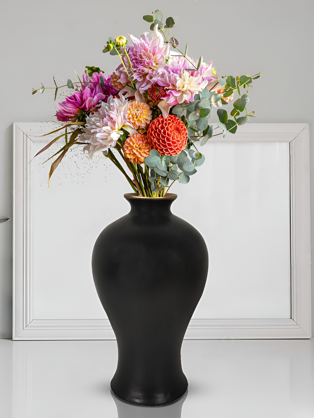 LASAKI Apsara Black Oval Shape Matte Finish Ceramic Flower Vase