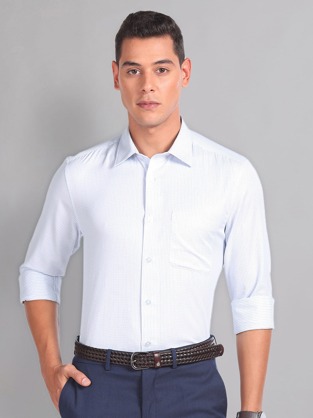 AD By Arvind Micro Check Twill Formal Shirt