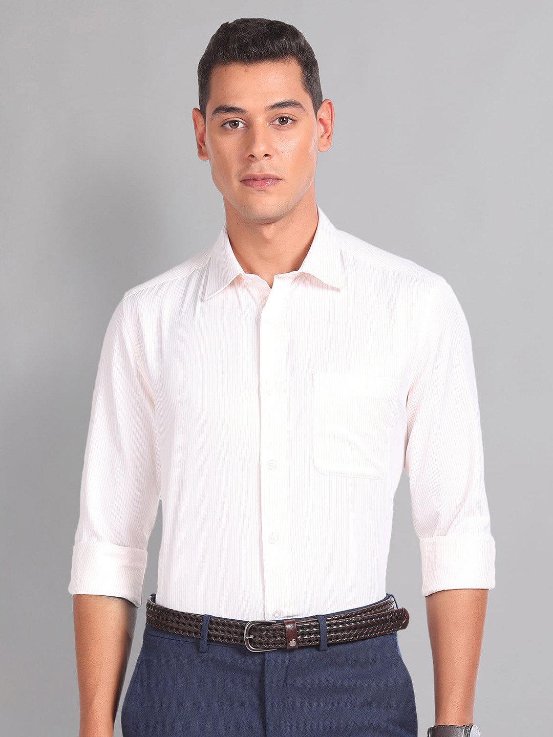 AD By Arvind Vertical Stripe Twill Formal Shirt