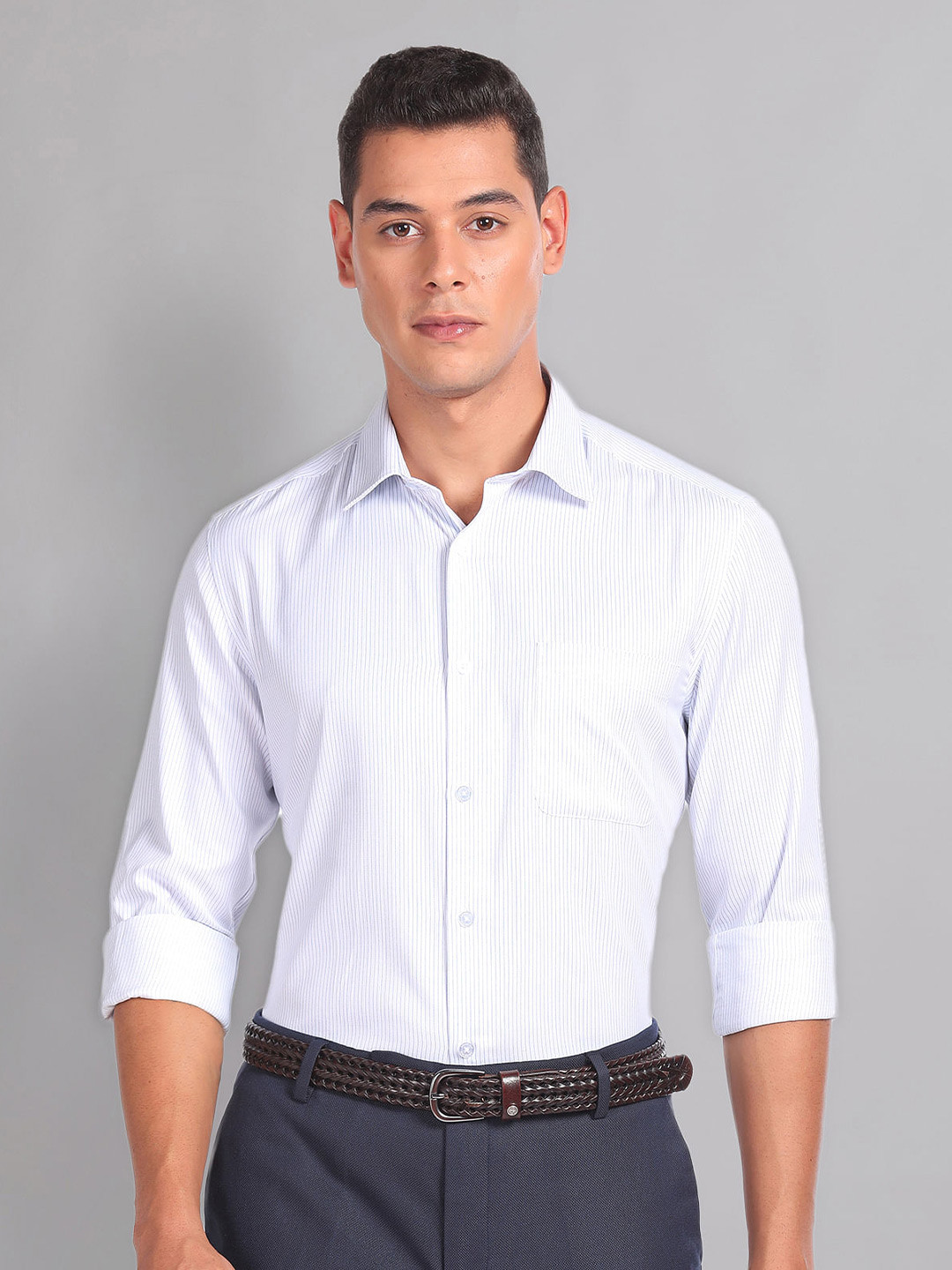 AD By Arvind Vertical Stripe Twill Formal Shirt