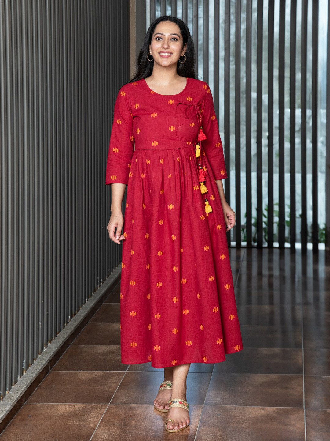 Aaheli Ethnic Motifs Printed Round Neck Maternity Wrap Maxi Dress