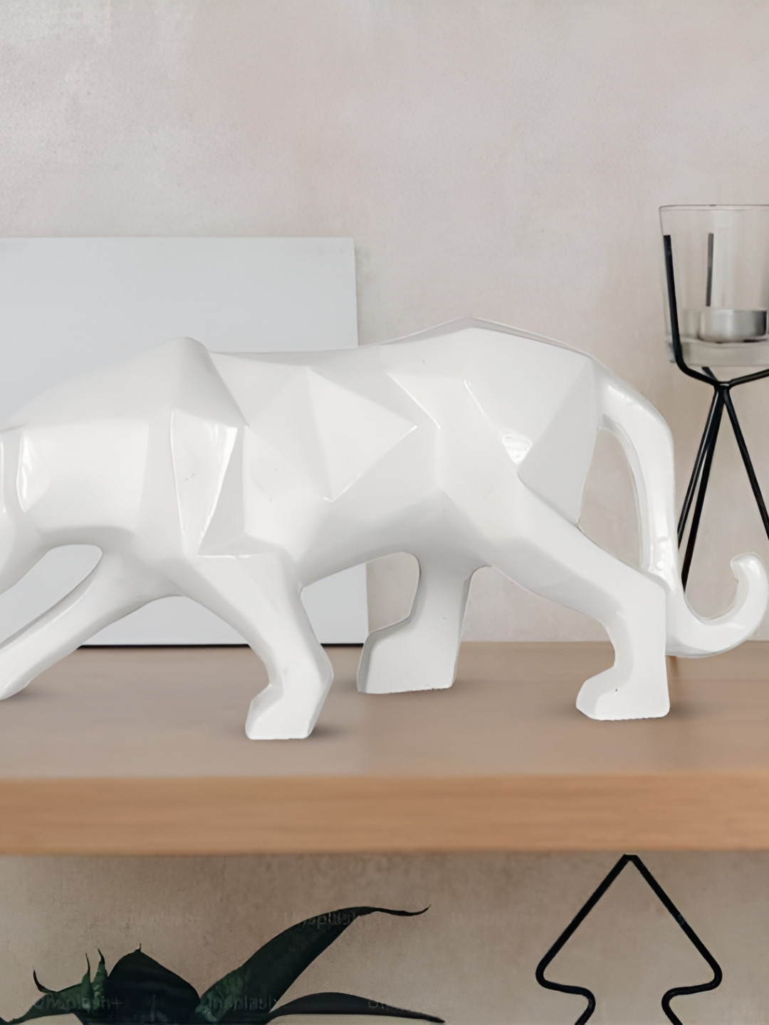 LASAKI Jaguar White Ceramic Glossy Living Room Small Showpiece - 4.3 Inches