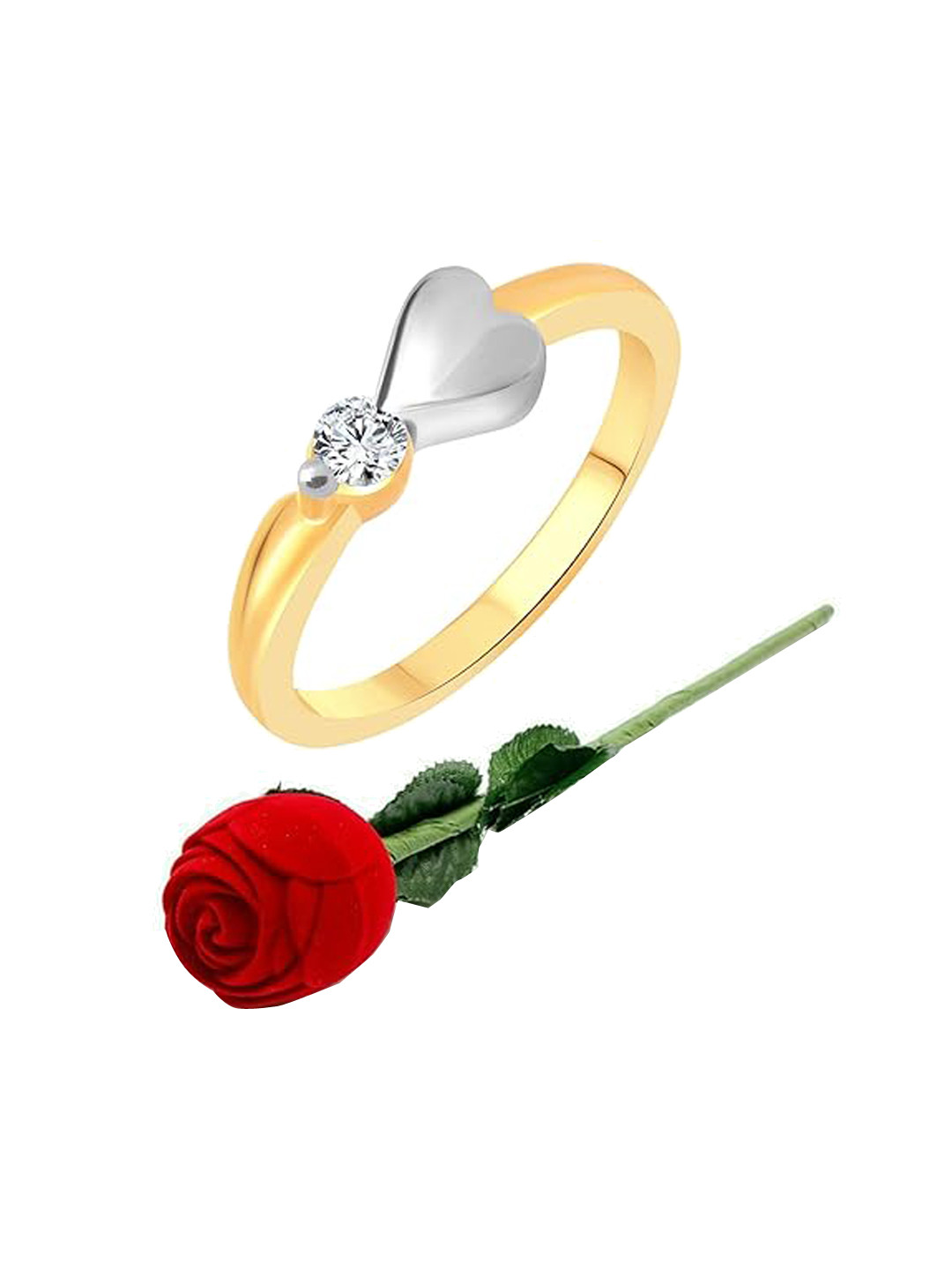 Vighnaharta Set Of 2 Gold-Plated CZ-Studded Finger Ring With Rose Box