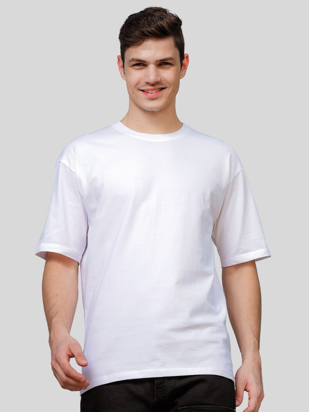 ADRO Round Neck Drop-Shoulder Sleeves Oversized Pure Cotton T-shirt