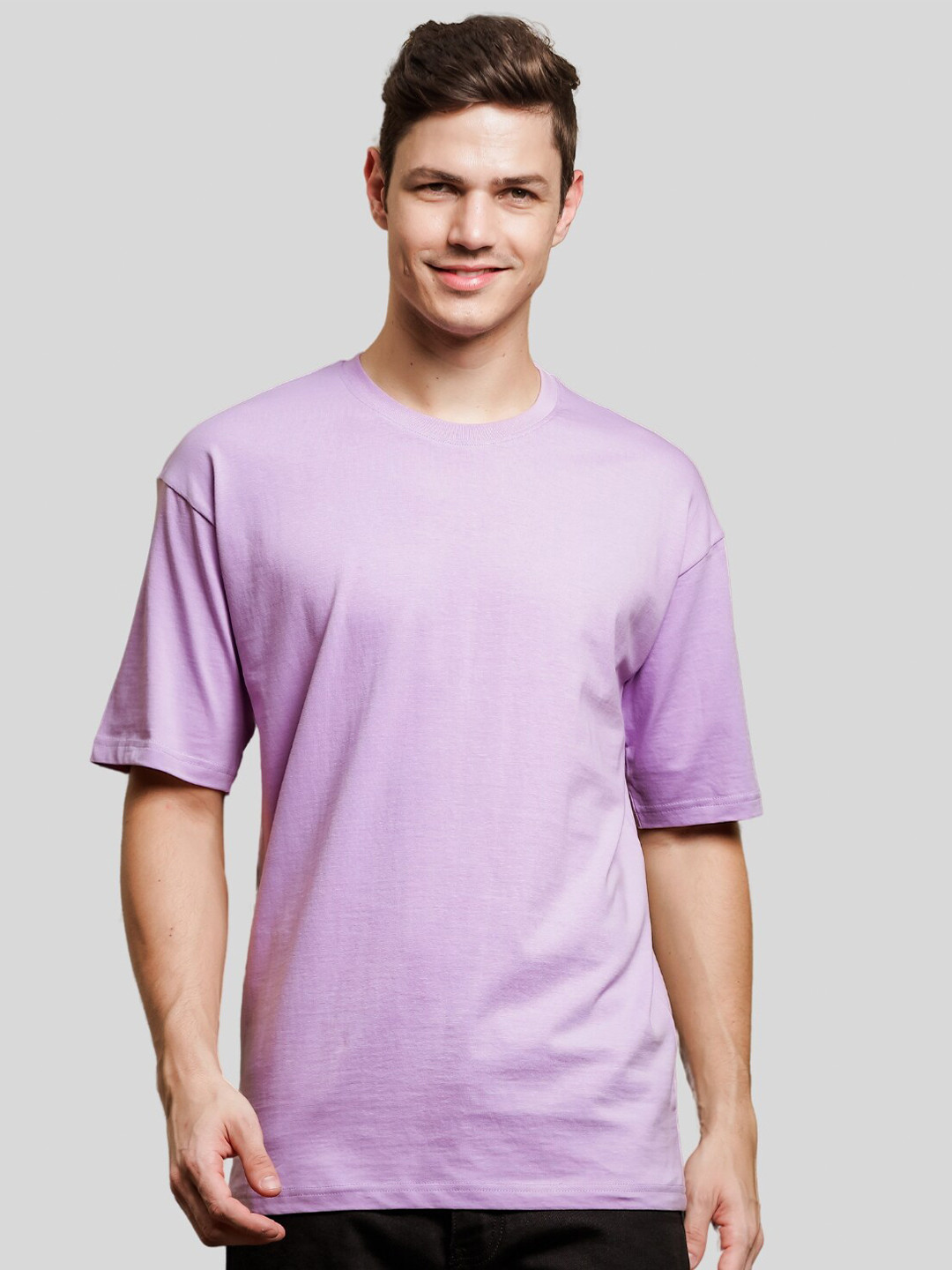 ADRO Round Neck Drop-Shoulder Sleeves Oversized Pure Cotton T-shirt