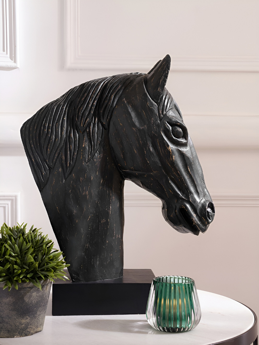 Pure Home and Living Horse Head Black Wood Natural Living Room Large Showpiece - 17.7 Inches