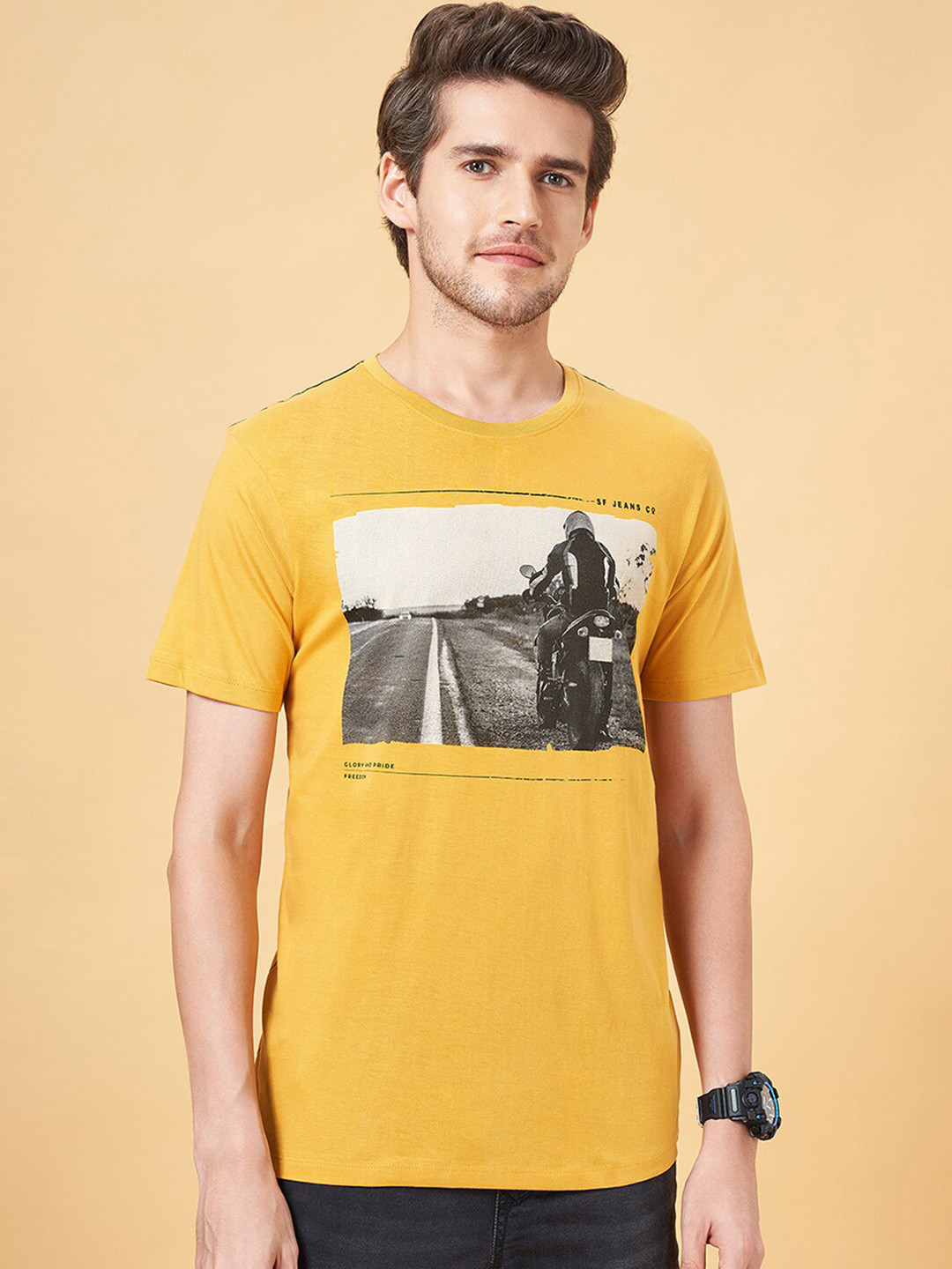 SF JEANS by Pantaloons Graphic Printed Slim Fit Cotton T-shirt