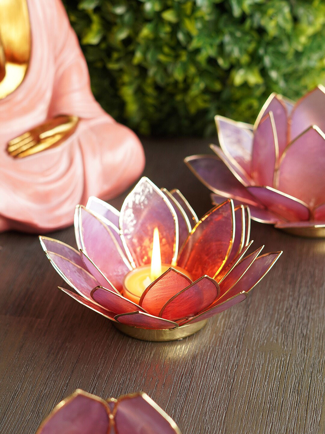 Pure Home and Living Purple & Gold Toned 21 Petals Candle Holders