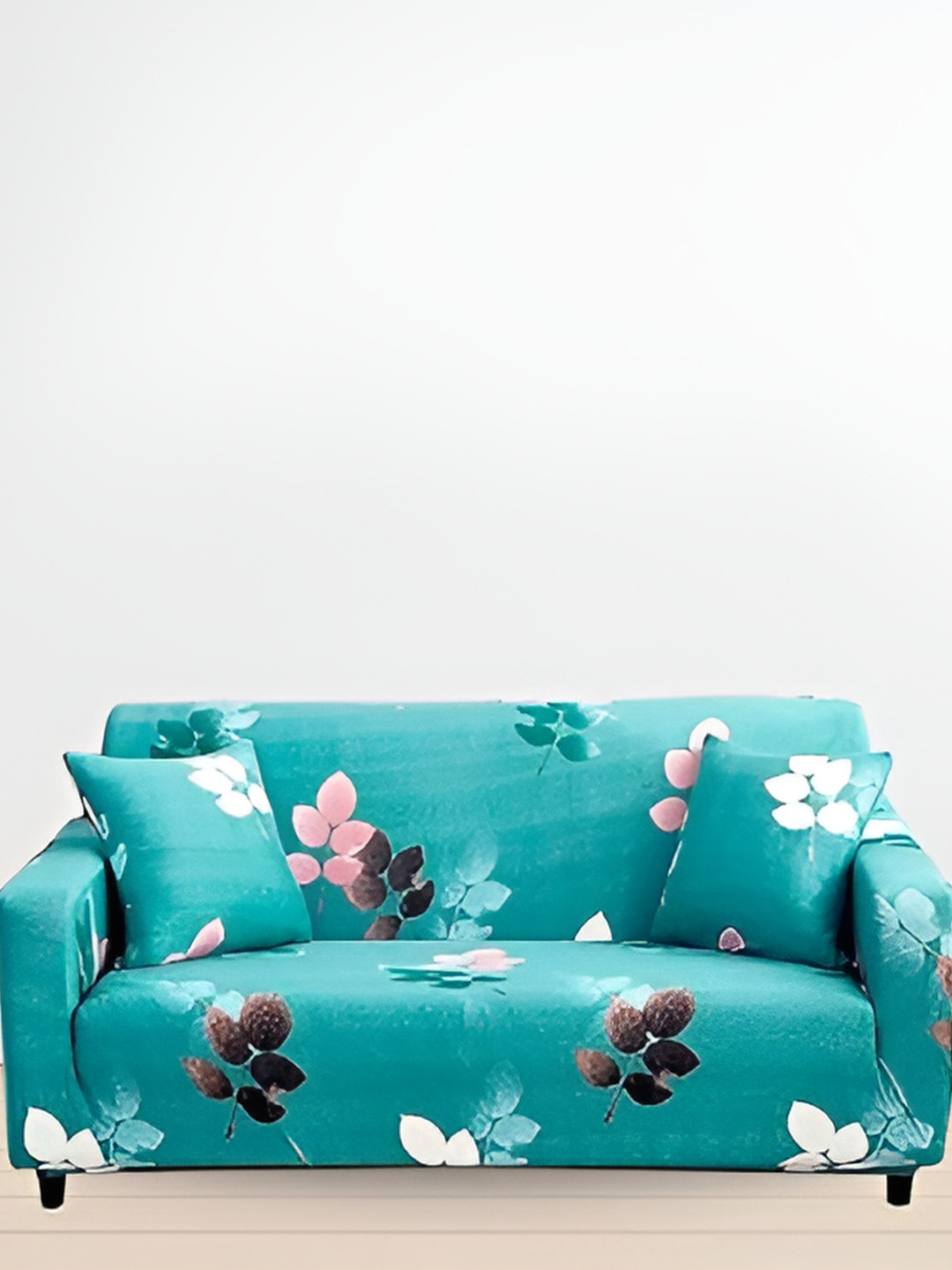 TONY STARK Blue Floral Printed 4 Seater Sofa Cover With Arms