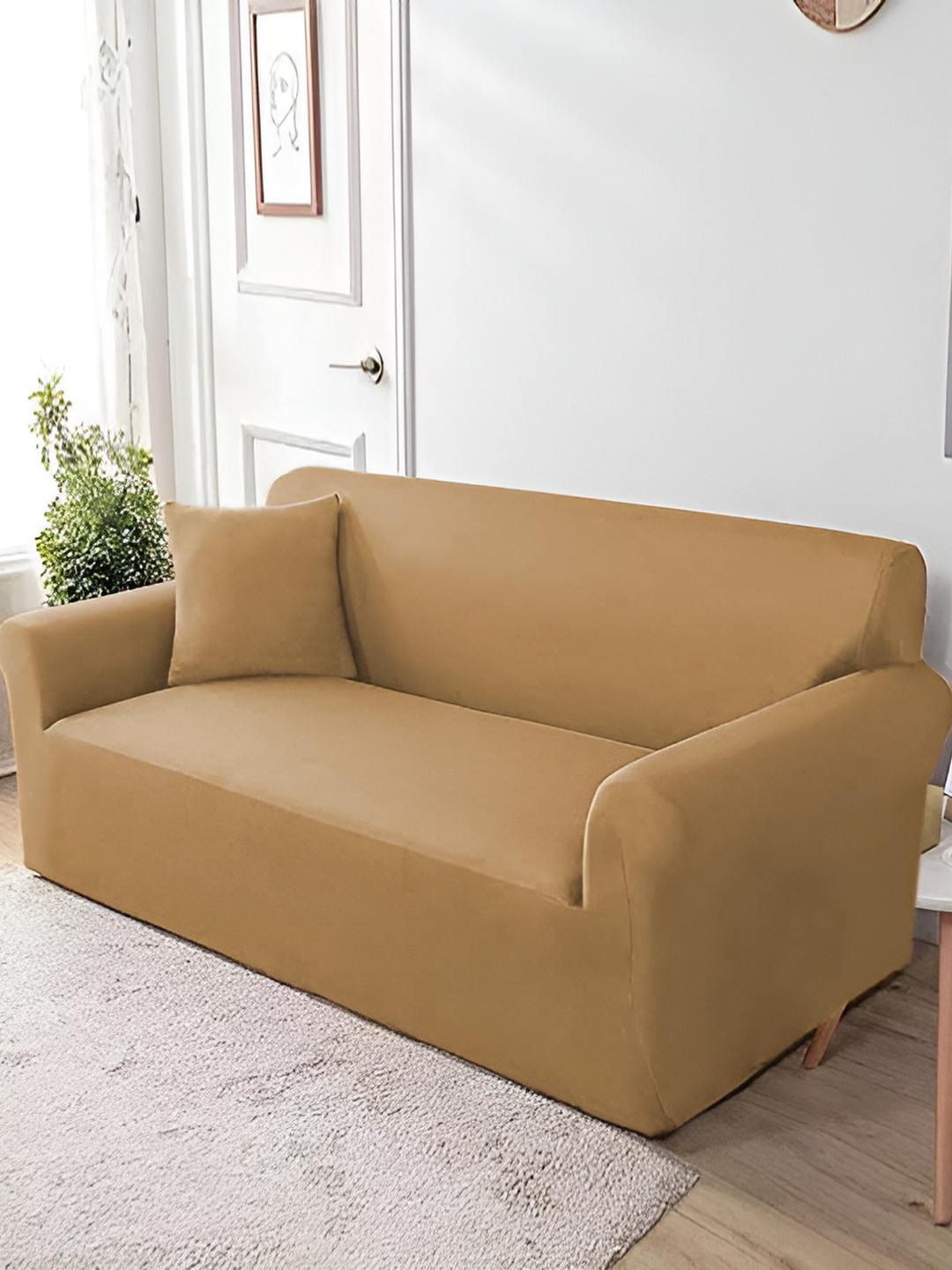TONY STARK Camel Brown 4 Seater Sofa Cover With Arms