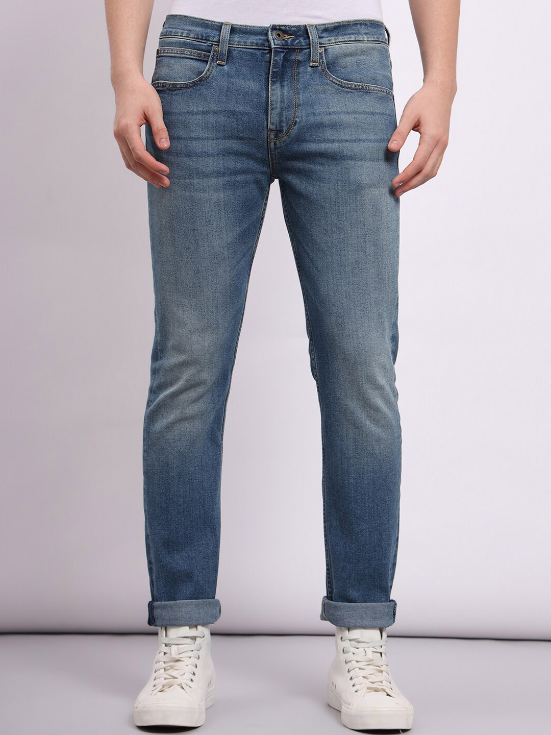 Lee Men 101+ Slim Fit Mid-Rise Clean Look Light Fade Stretchable Jeans