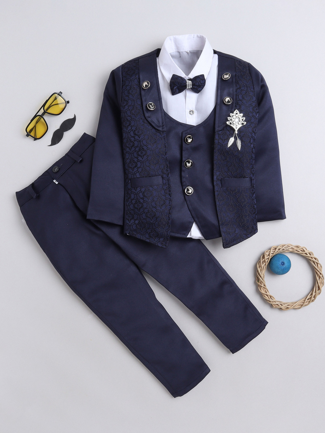 FOURFOLDS Boys Lapel Collar Single-Breasted Four-Piece Party Suit