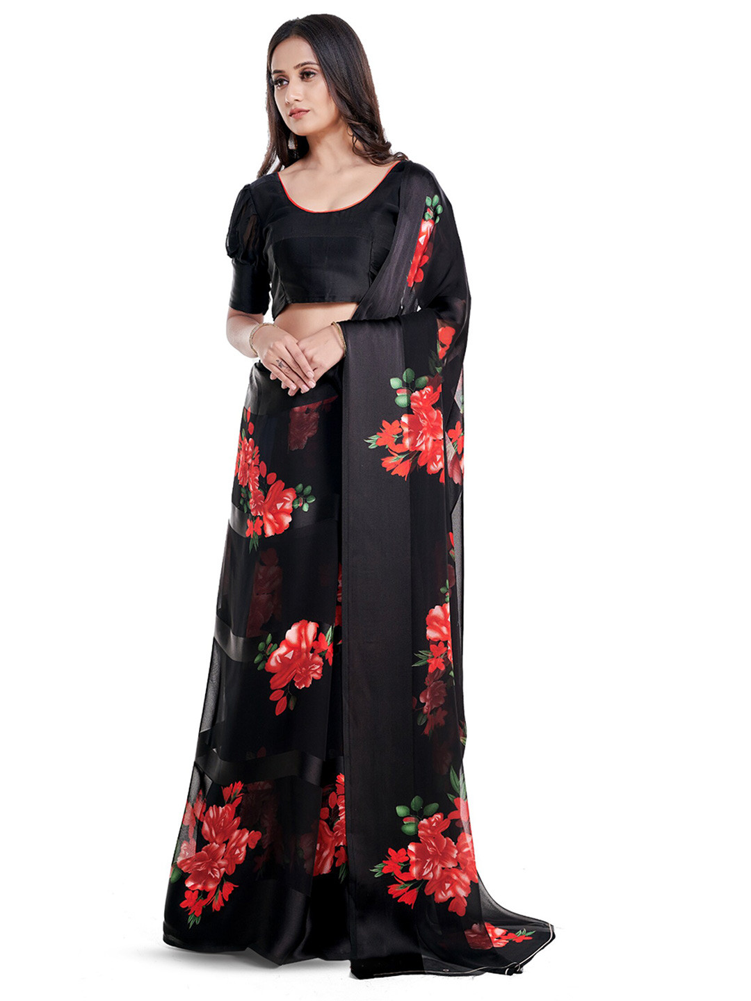 Sanwariya Silk Floral Printed Satin Saree