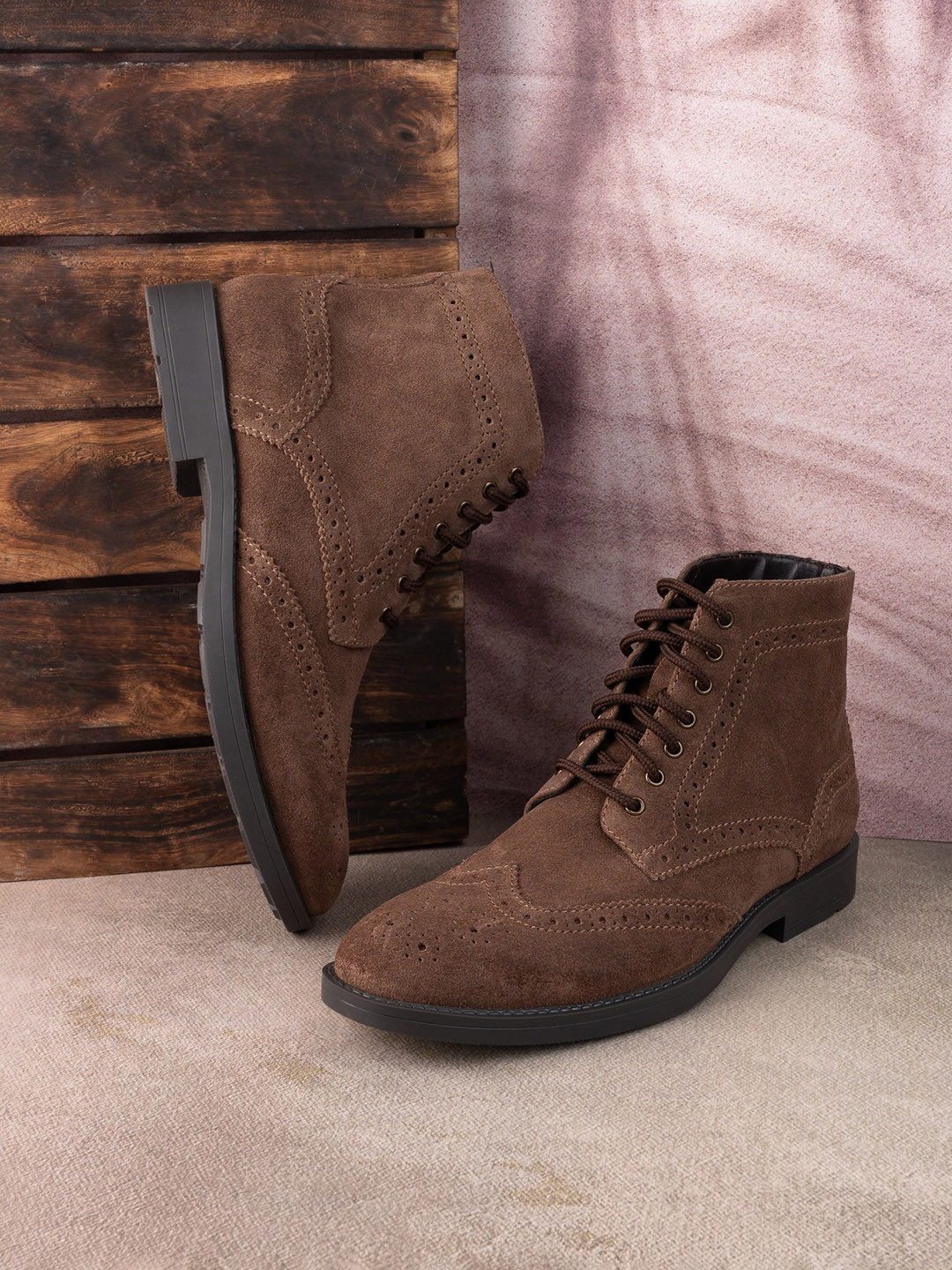 Styli Men Genuine Suede Leather Brogue Boots