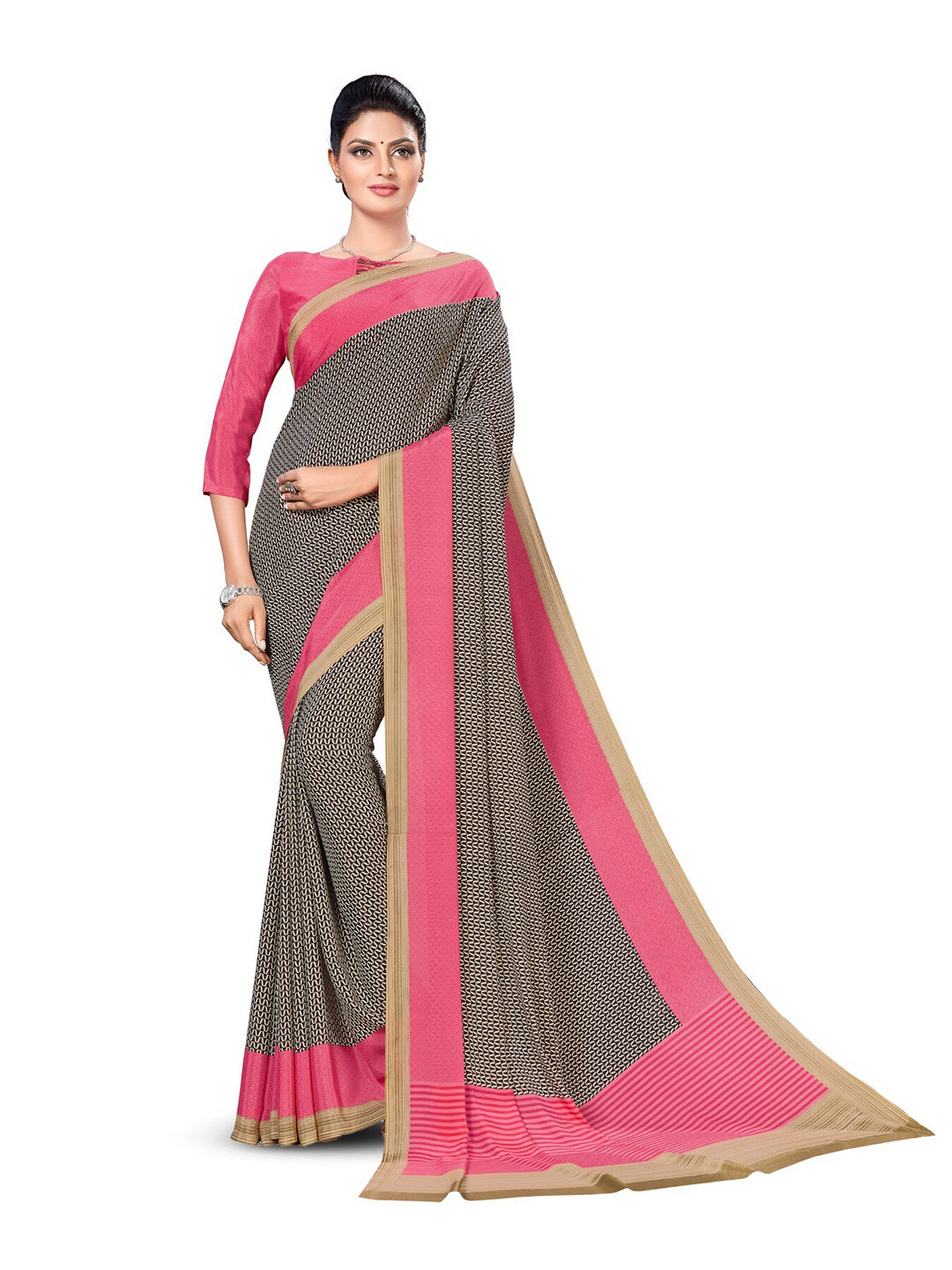 VIMLA Geometric Printed Pure Crepe Mysore Silk Saree