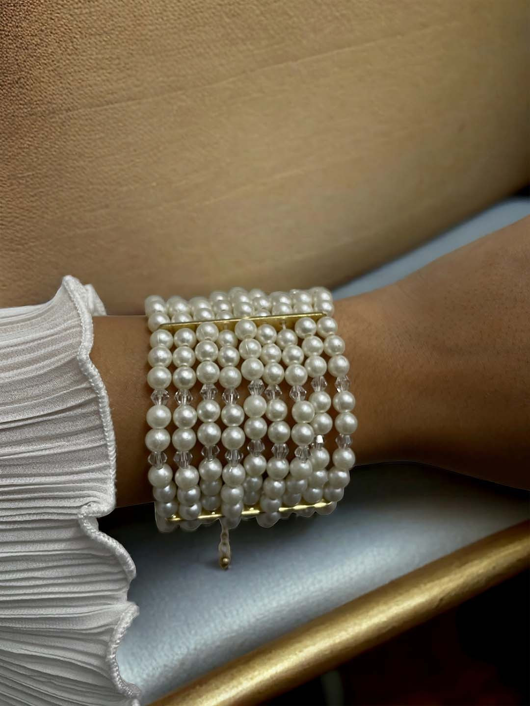 ISHKAARA Gold-Plated Layered Pearl Beaded Wraparound Bracelet