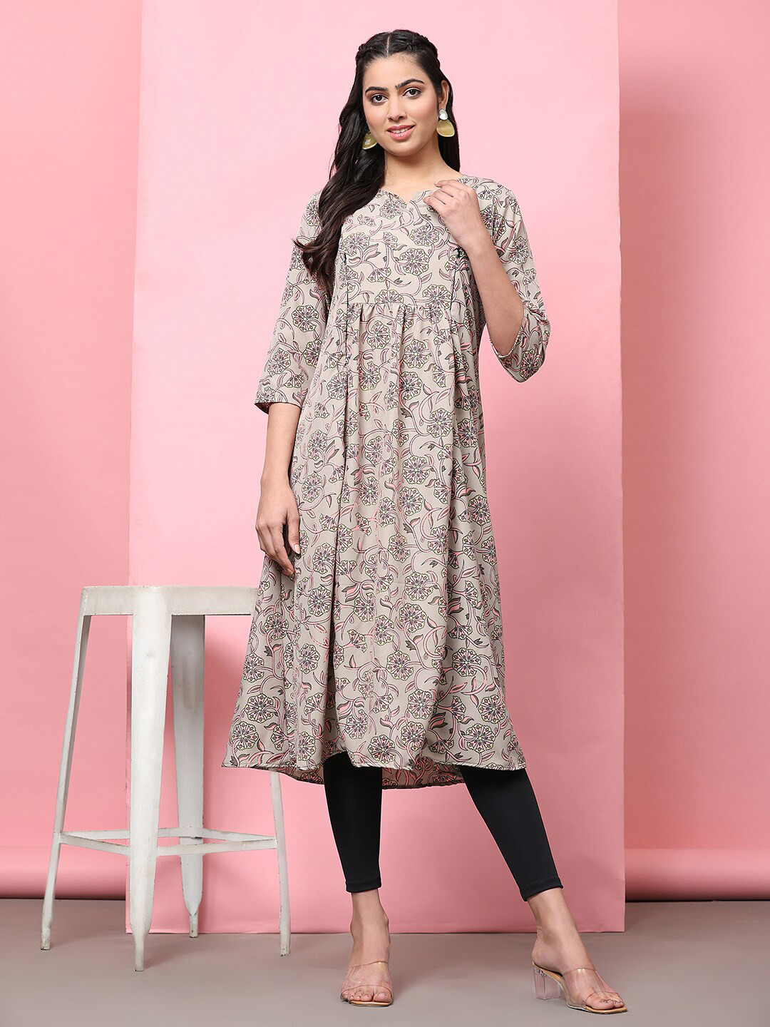 KALINI Plus Size Floral Printed  A-Line Maternity Kurta