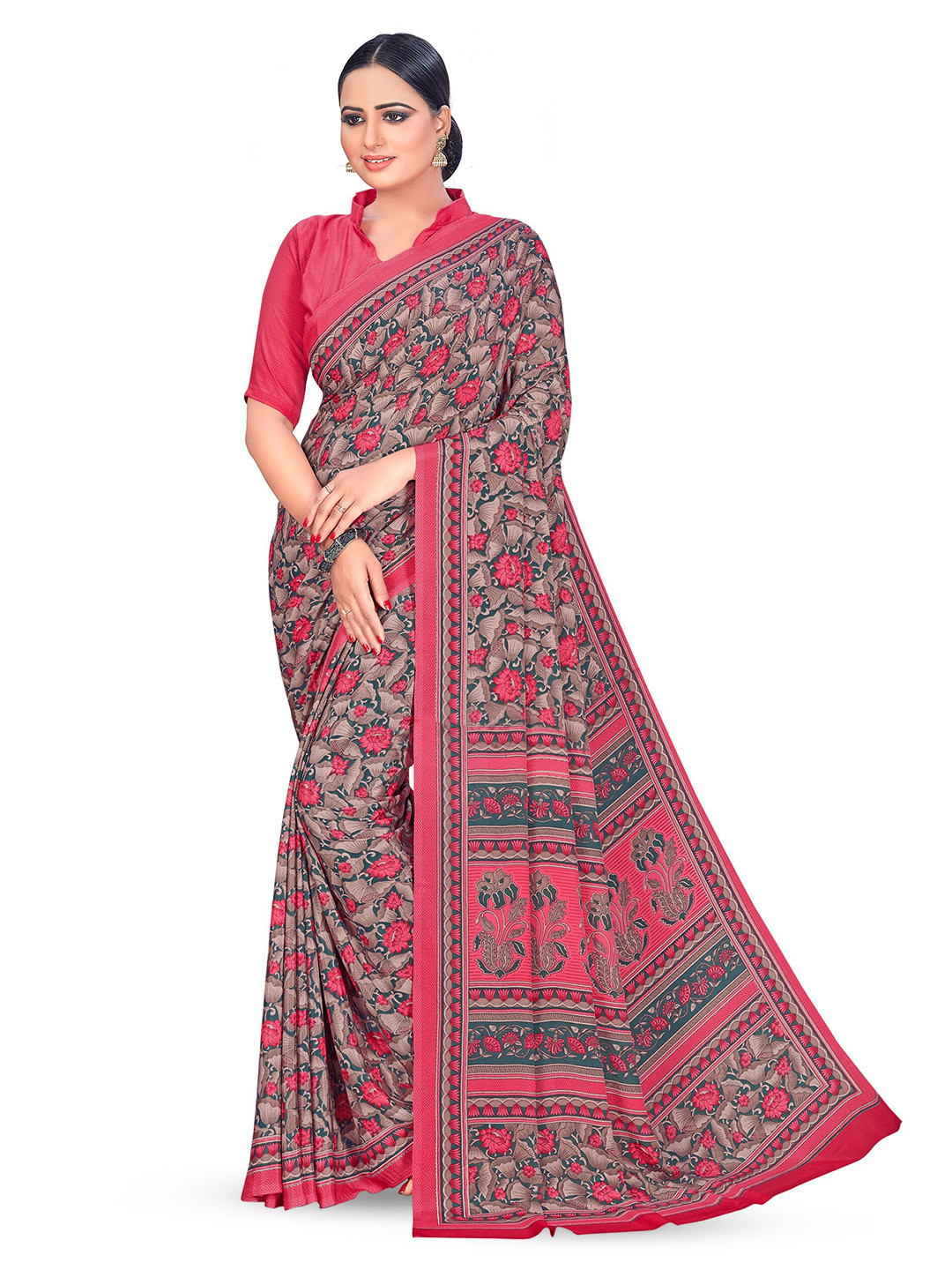 VIMLA Floral Printed Pure Crepe Mysore Silk Saree