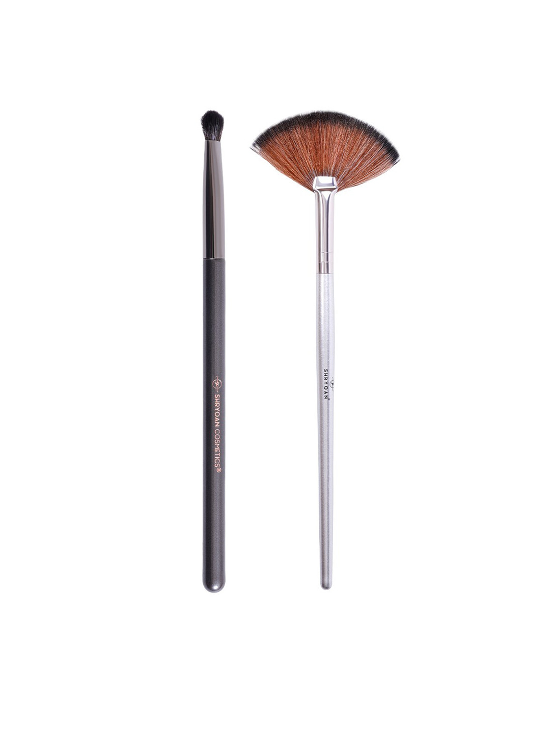 SHRYOAN Professional Stylish Pencil Brush with Highlighter Fan Brush - Grey