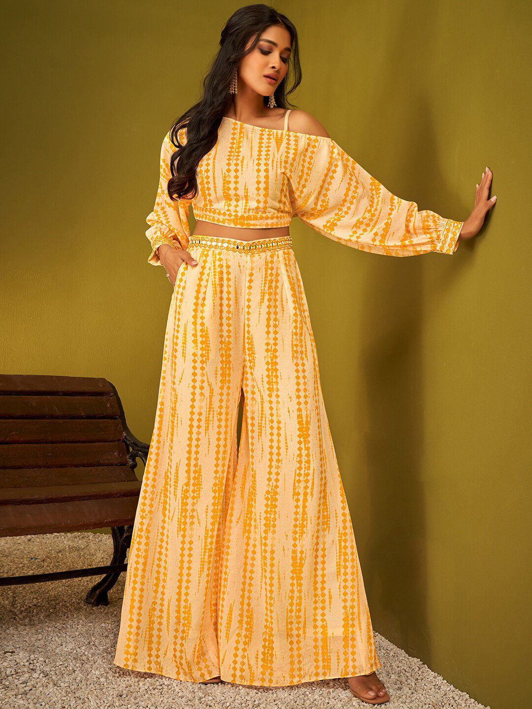 DRESOUL Tie & Dye Off-shoulder Top With Palazzo