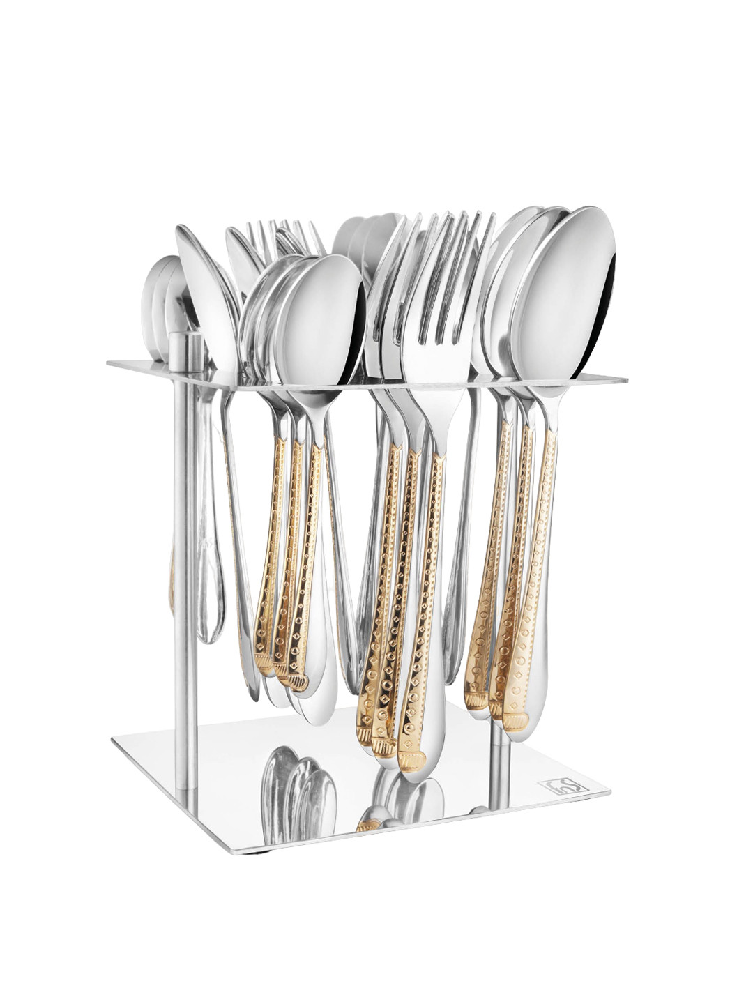 FNS Tivoli Silver Toned 24 Pieces Stainless Steel Cutlery Set With Cutlery Holder