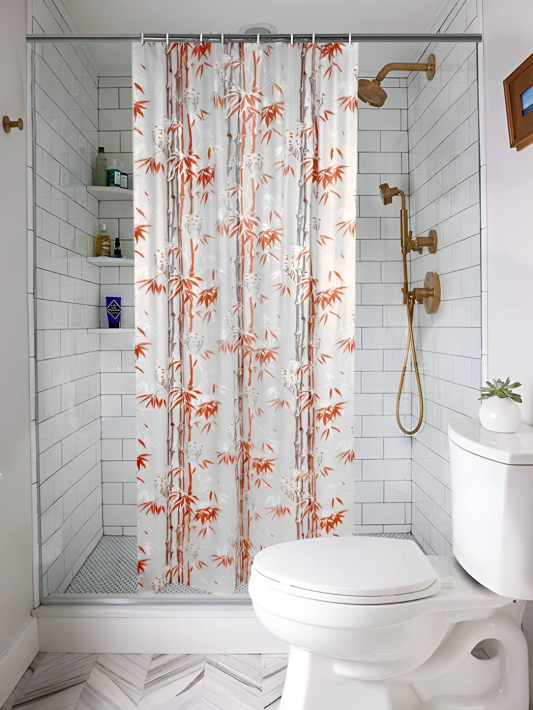 CASA-NEST Orange & White Floral Printed Shower Curtain