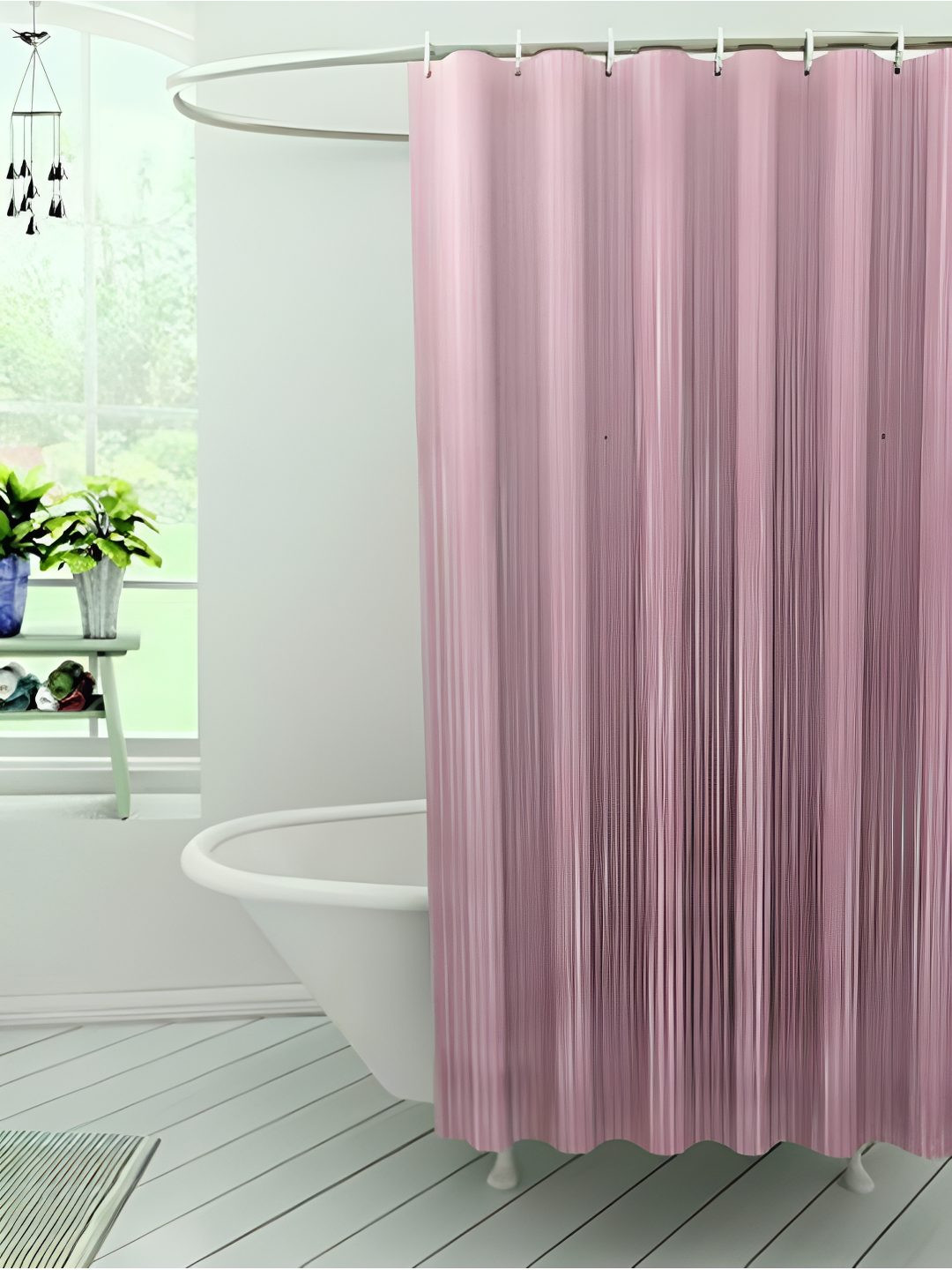 CASA-NEST Pink 9 Pieces Self Lining Shower Curtain With Hooks