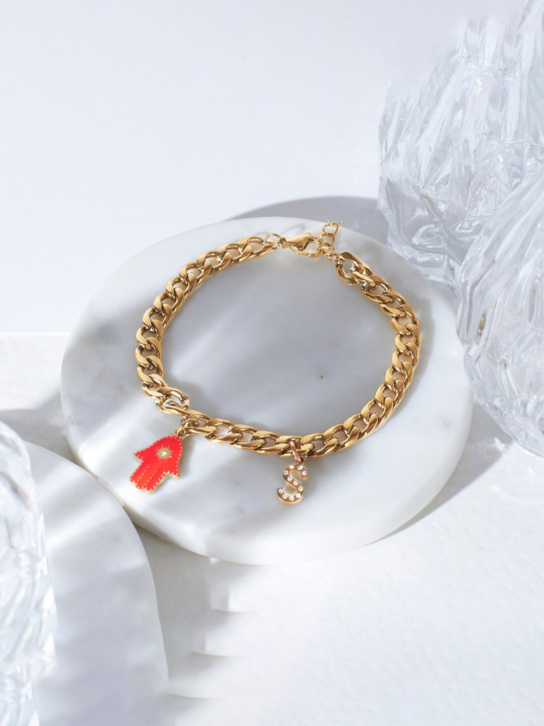SALTY Gold-Plated S Letter Charm Bracelet