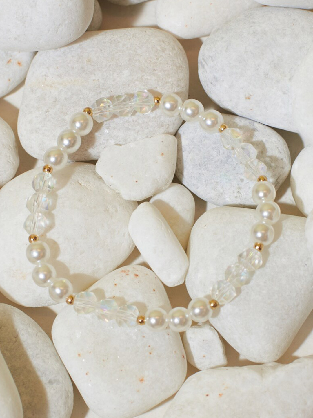 SALTY Crystals & Pearl Beaded Elasticated Bracelet