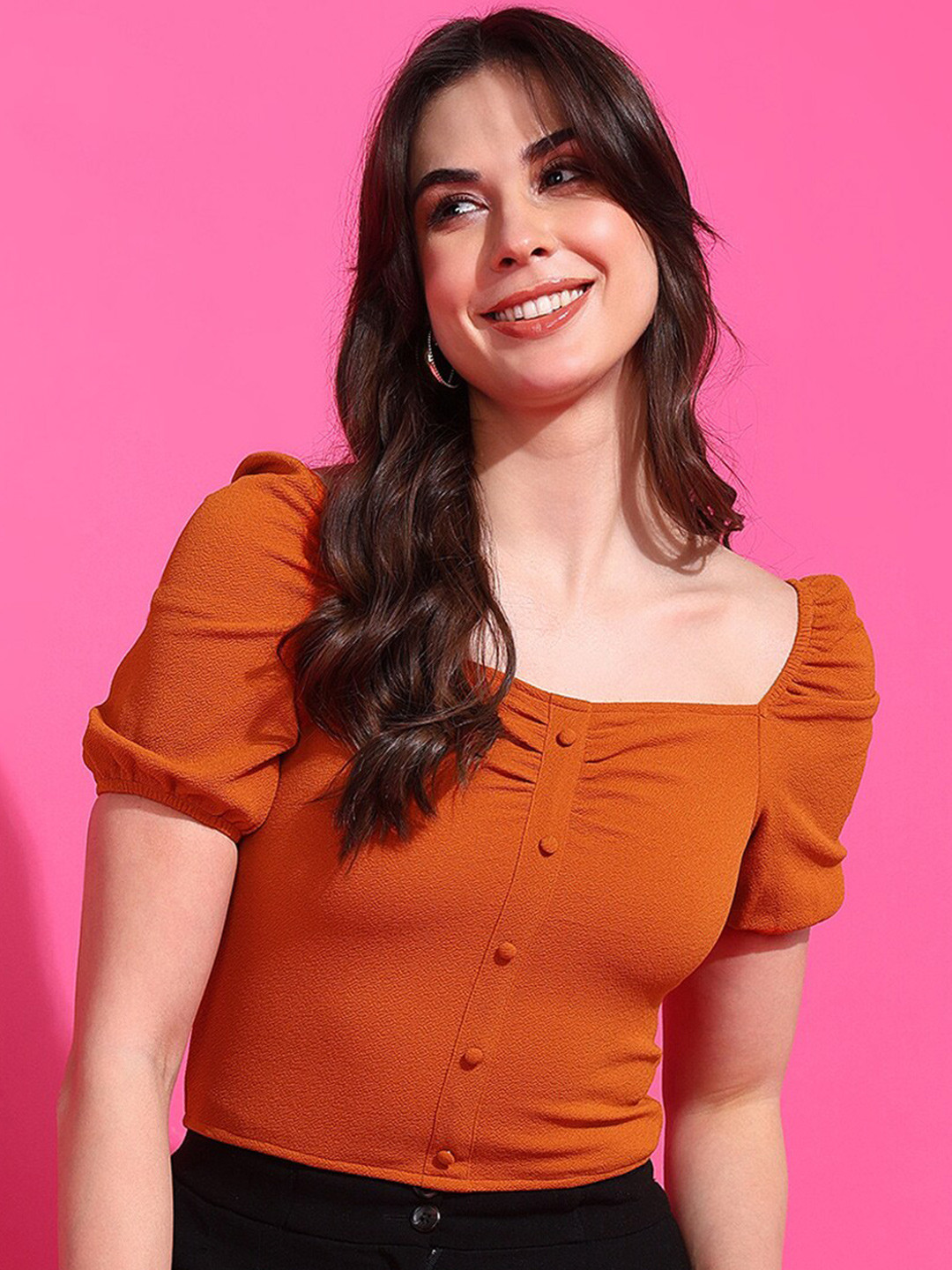 Mast & Harbour Orange Puff Sleeve Top