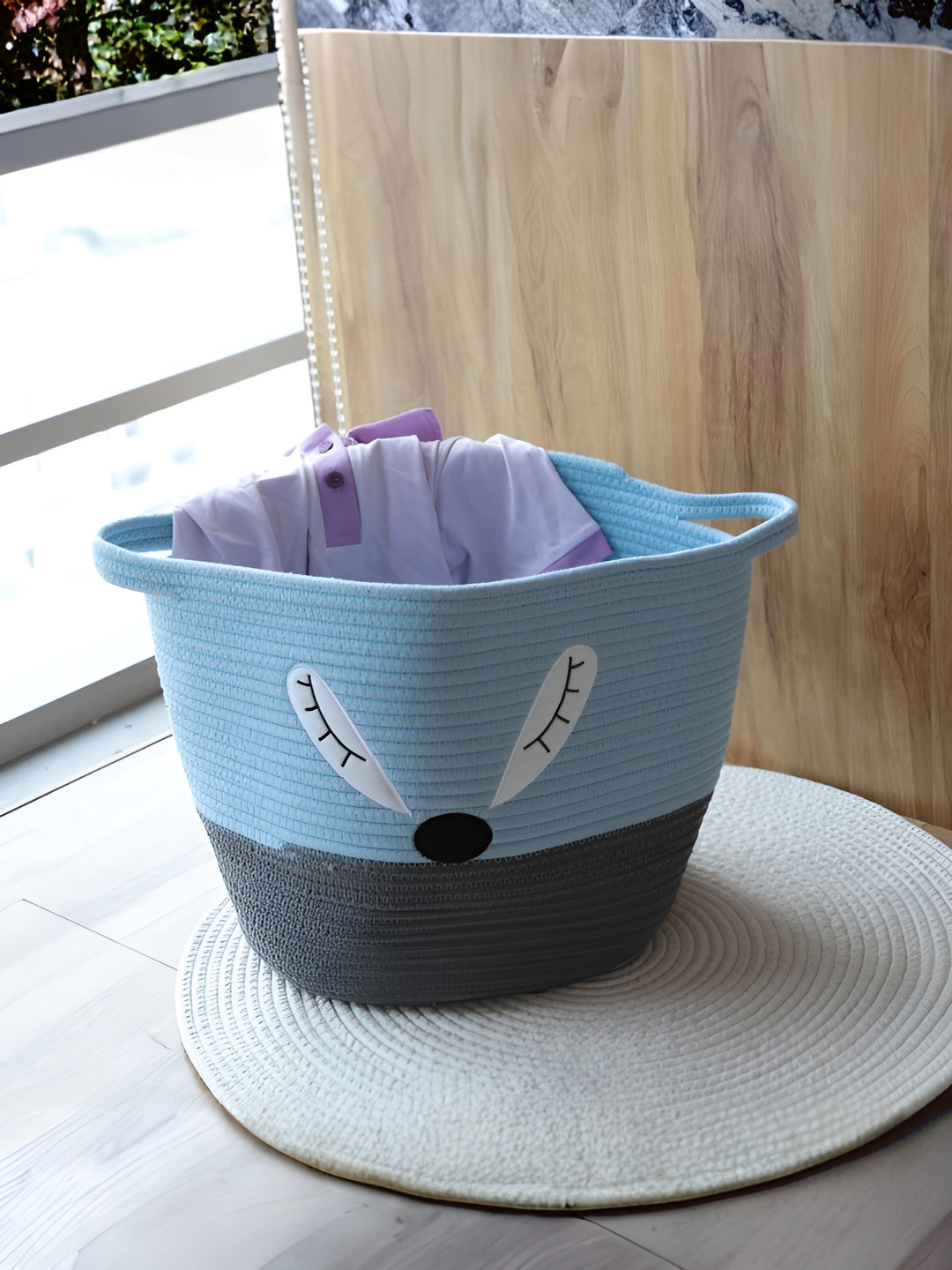 The Better Home Blue & White Printed Fabric Tote Basket Organiser