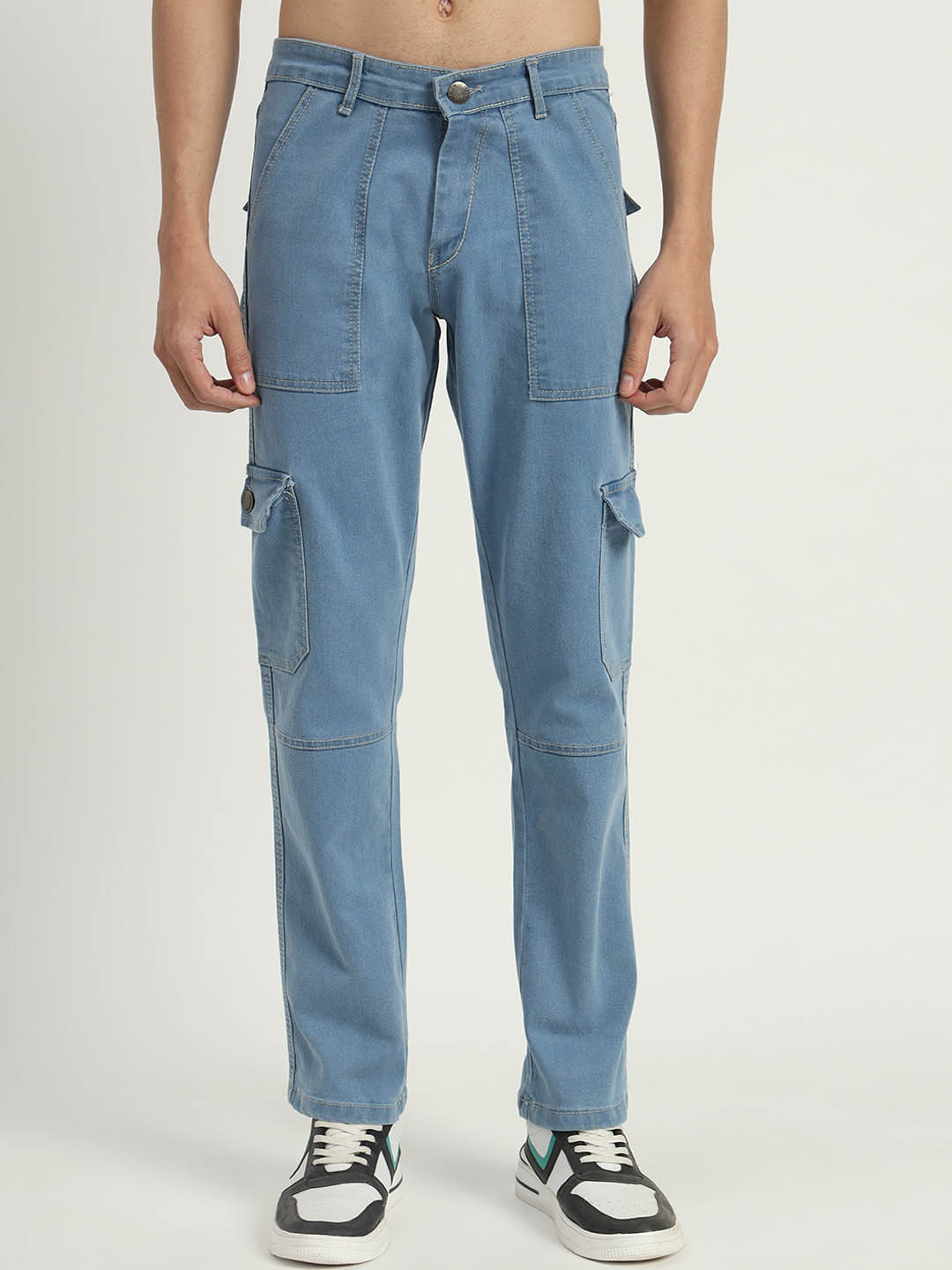 RAGZO Men Relaxed Fit Low Distress Stretchable Pure Cotton Cargo Jeans