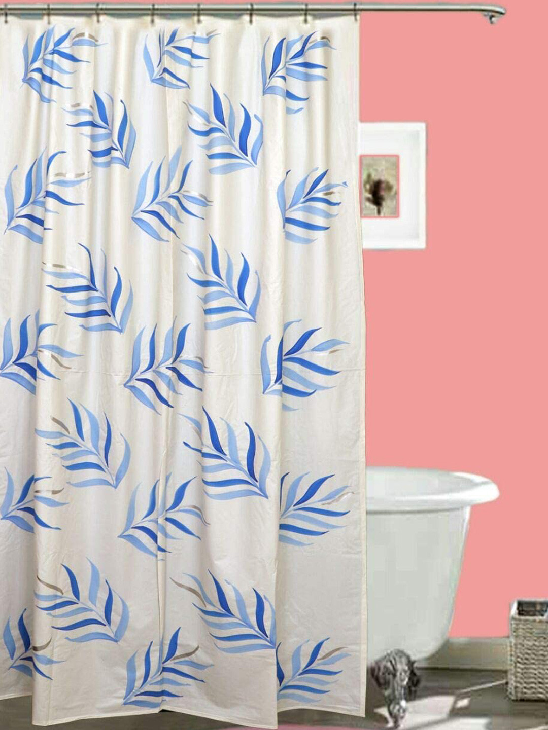 CASA-NEST White & Blue Floral Printed Shower Curtain