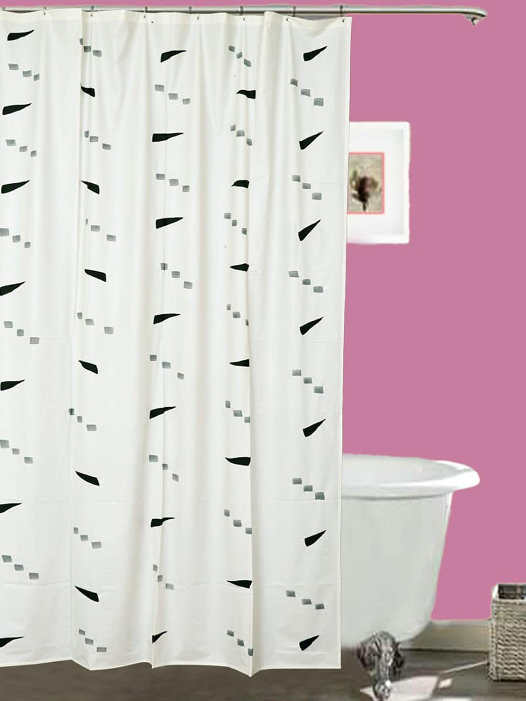 CASA-NEST  Black & White 9 Pieces Printed Waterproof Shower Curtain With Hooks