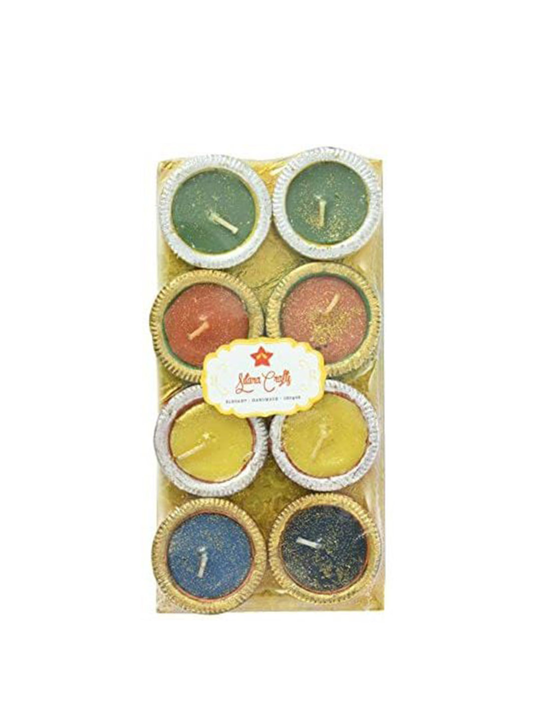 Sitara Crafts Handmade Multicolour 8Pcs Smokeless Solid Round Regular Tea Light Candles