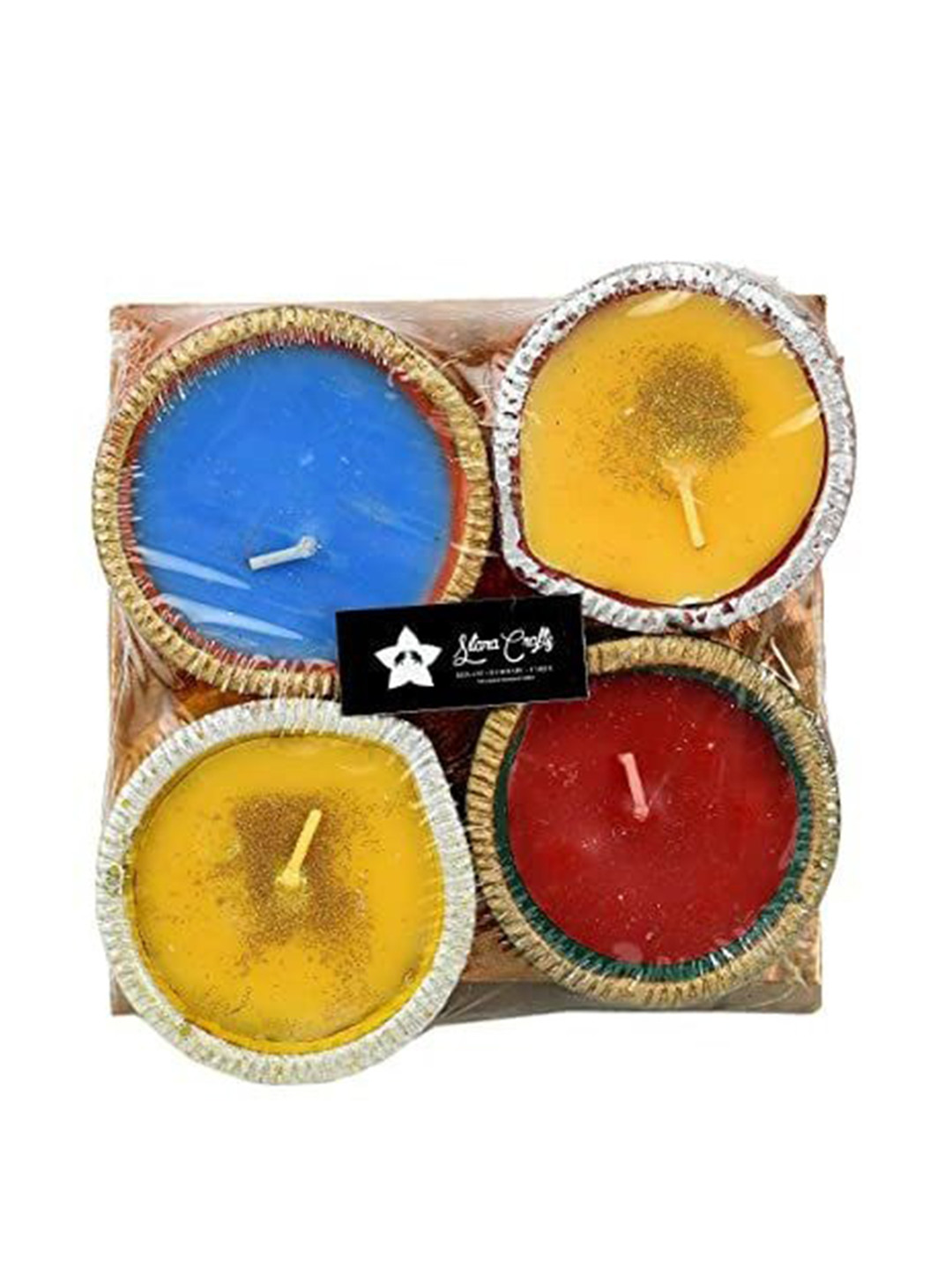 Sitara Crafts Premium 4Pcs Smokeless 1 Wick Solid Round Regular Diyas Candles