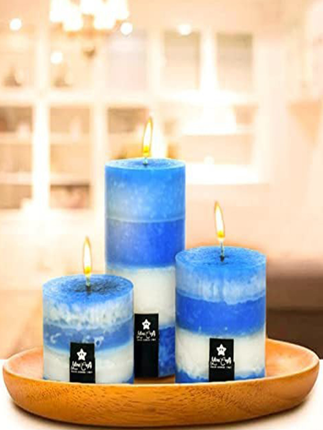 Sitara Crafts Sky Mottled Premium Wax Smokeless Solid Tapered Regular Pillar Candles