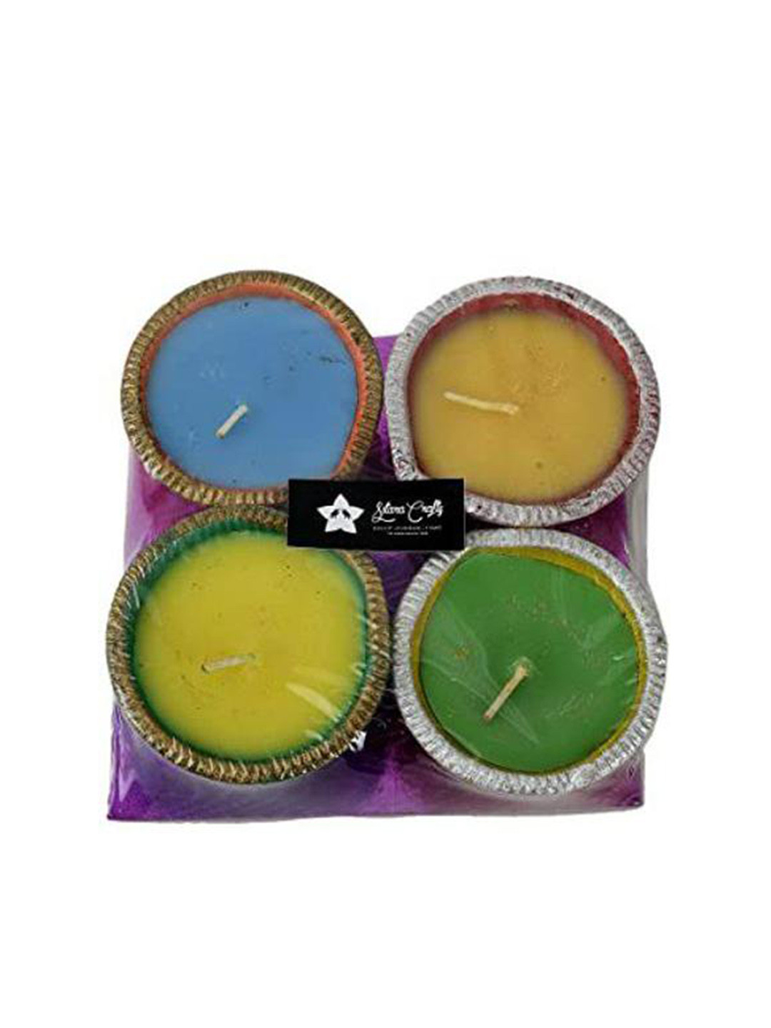 Sitara Crafts Handmade Premium Wax 4Pcs Smokeless 1 Wick Solid Round Regular Diyas Candles