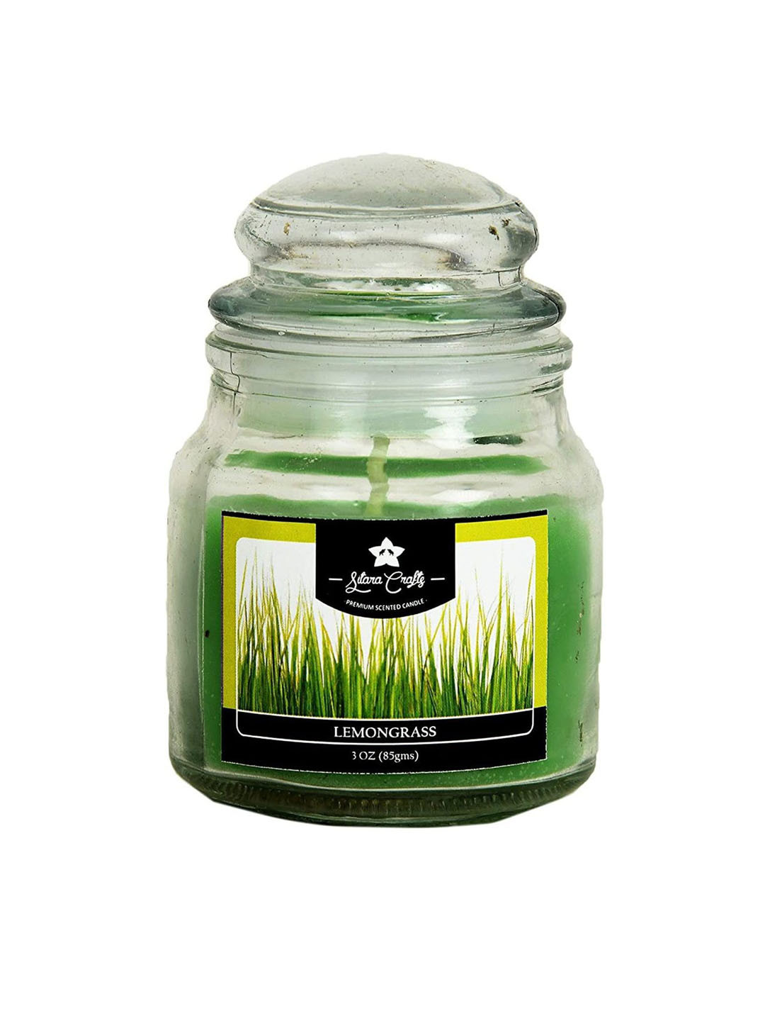 Sitara Crafts Premium Wax Scented 1 Wick Lemon Grass Solid Geometric Regular Jar Candles