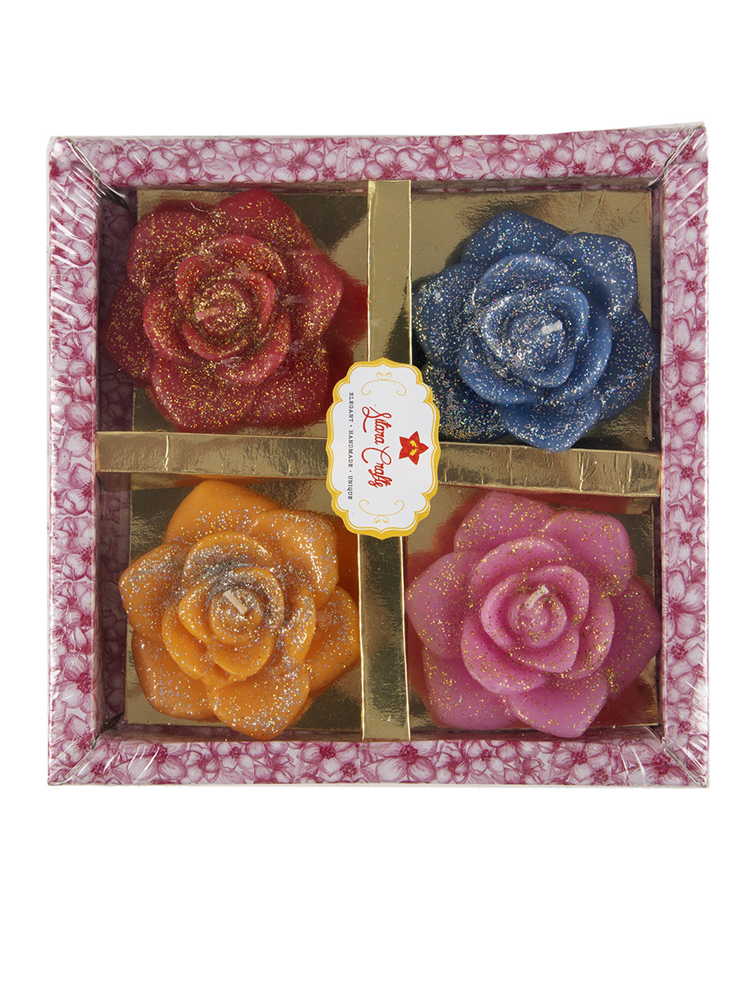 Sitara Crafts Floating 4Pcs Smokeless 1 Wick Solid Flower Regular Candles