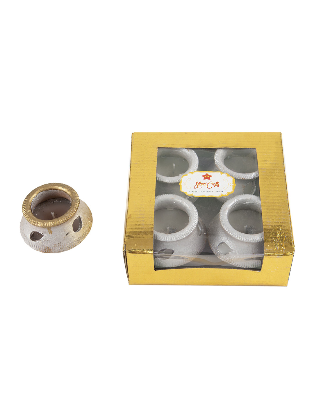 Sitara Crafts Handi 4Pcs Smokeless 1 Wick Solid Geometric Regular Diyas Candles