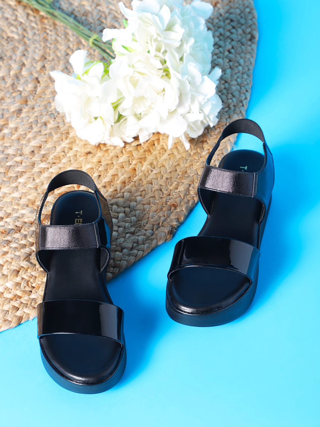 T.ELEVEN Open Toe Backstrap Wedge Heels