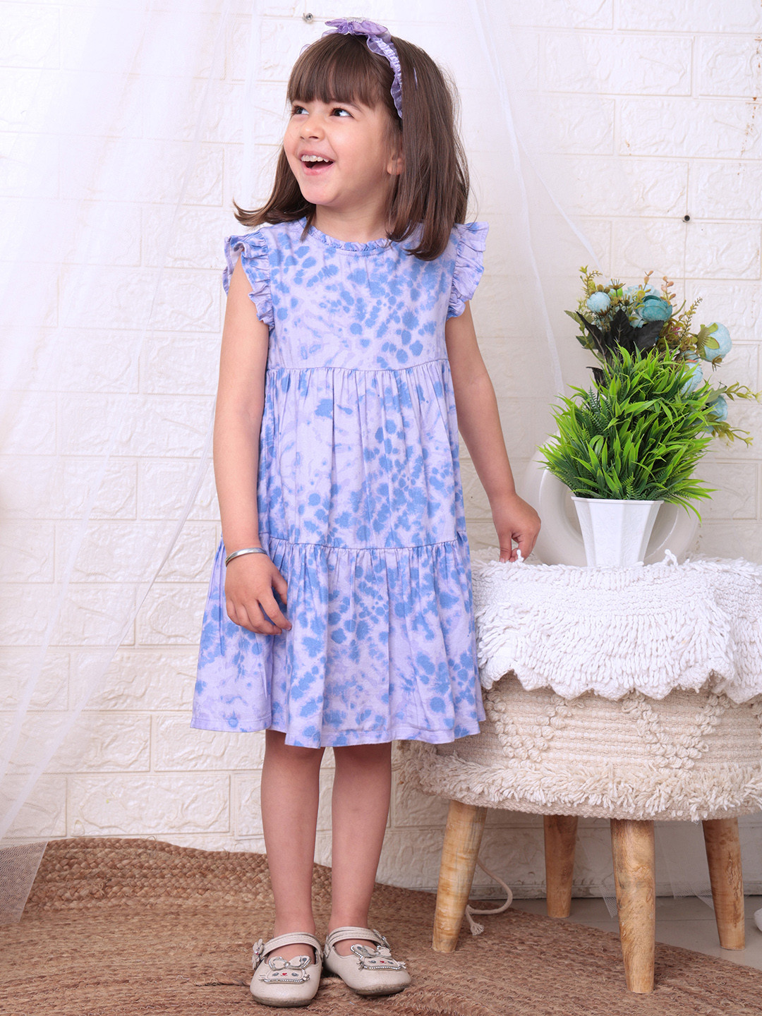 Beebay Tie-Dye Print Twill Tiered Dress