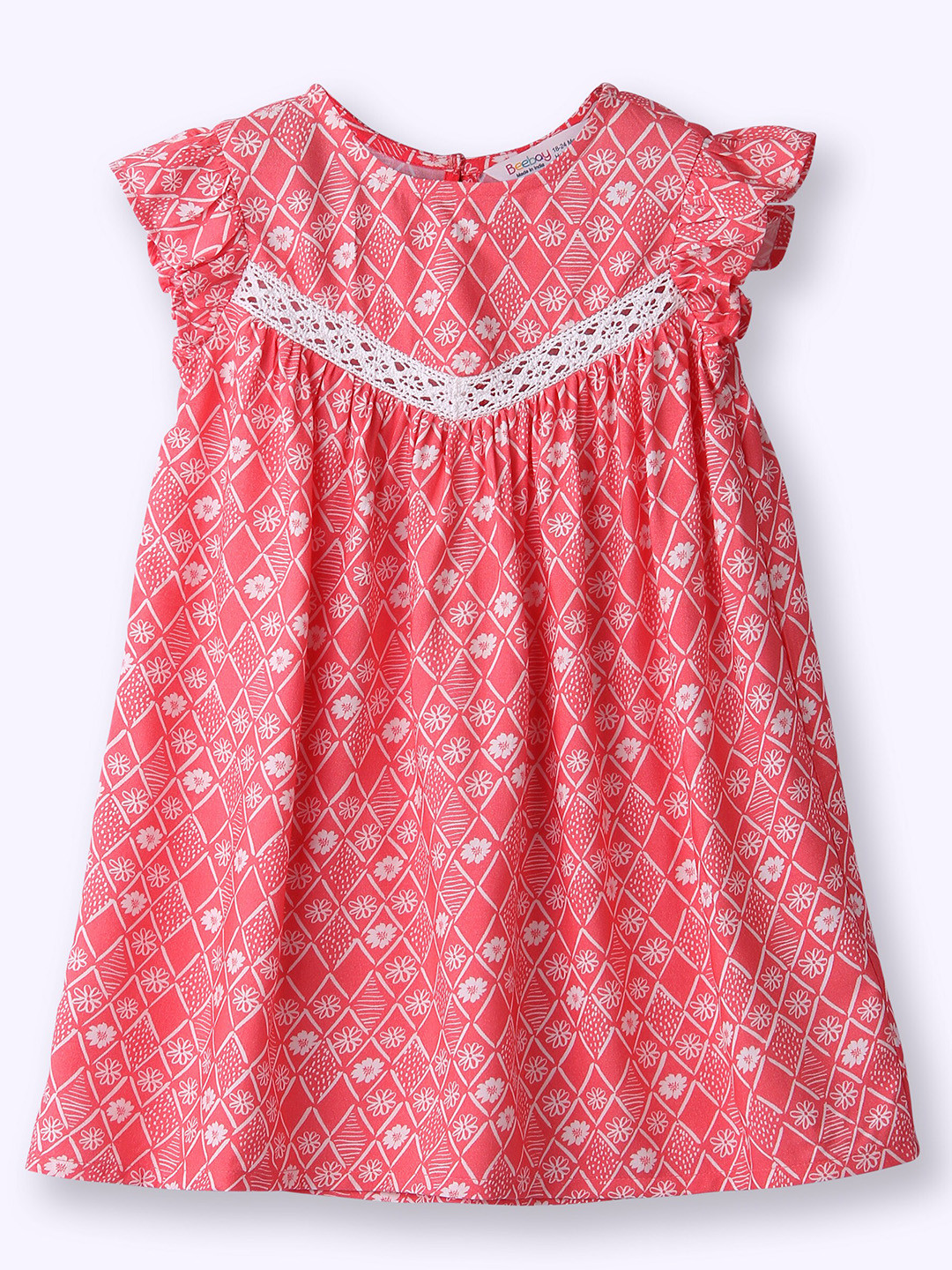 Beebay Girls Lace Insert Floral Print Dress