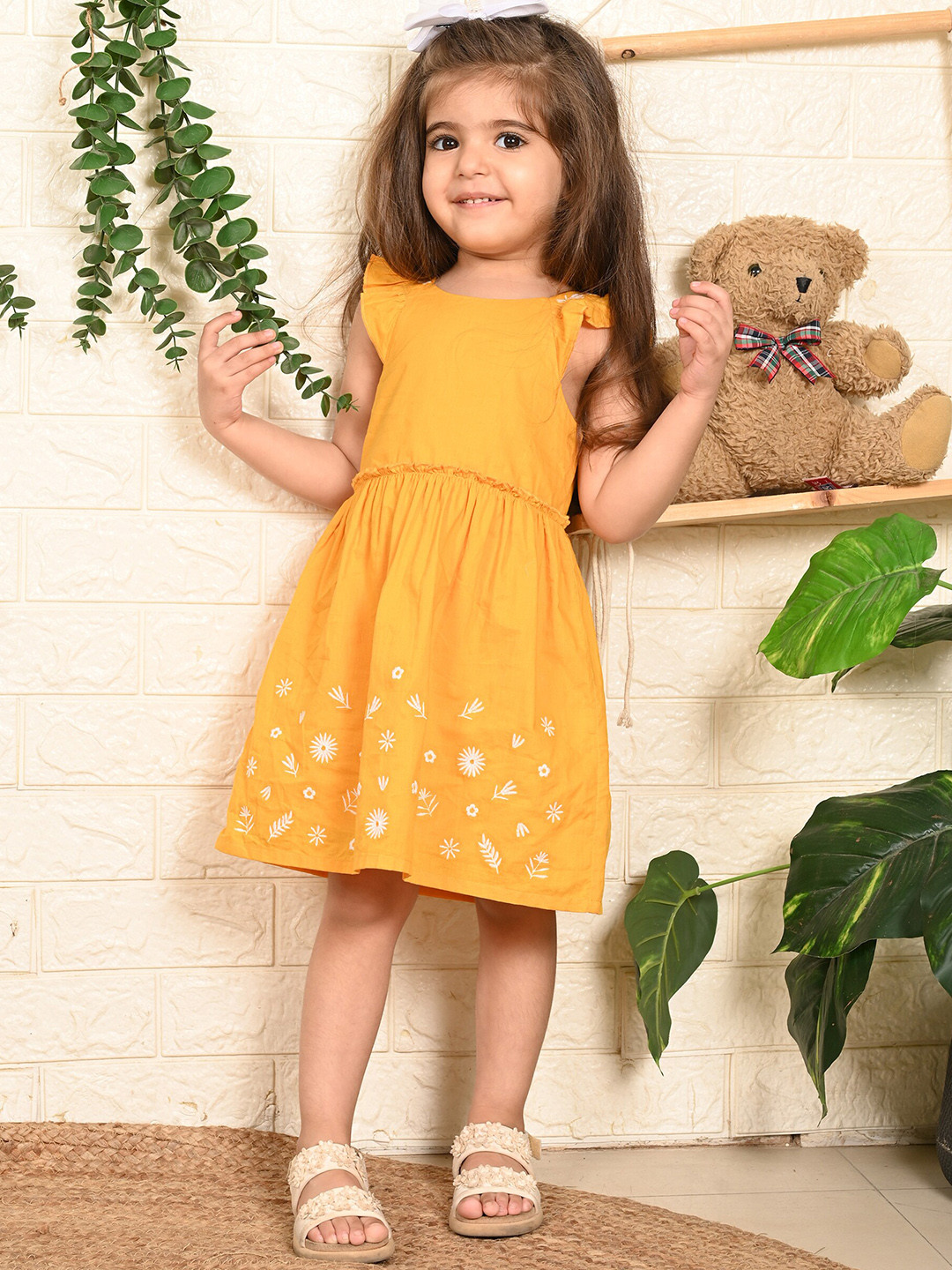 Beebay Floral Embroidered Frill Sleeve Dress