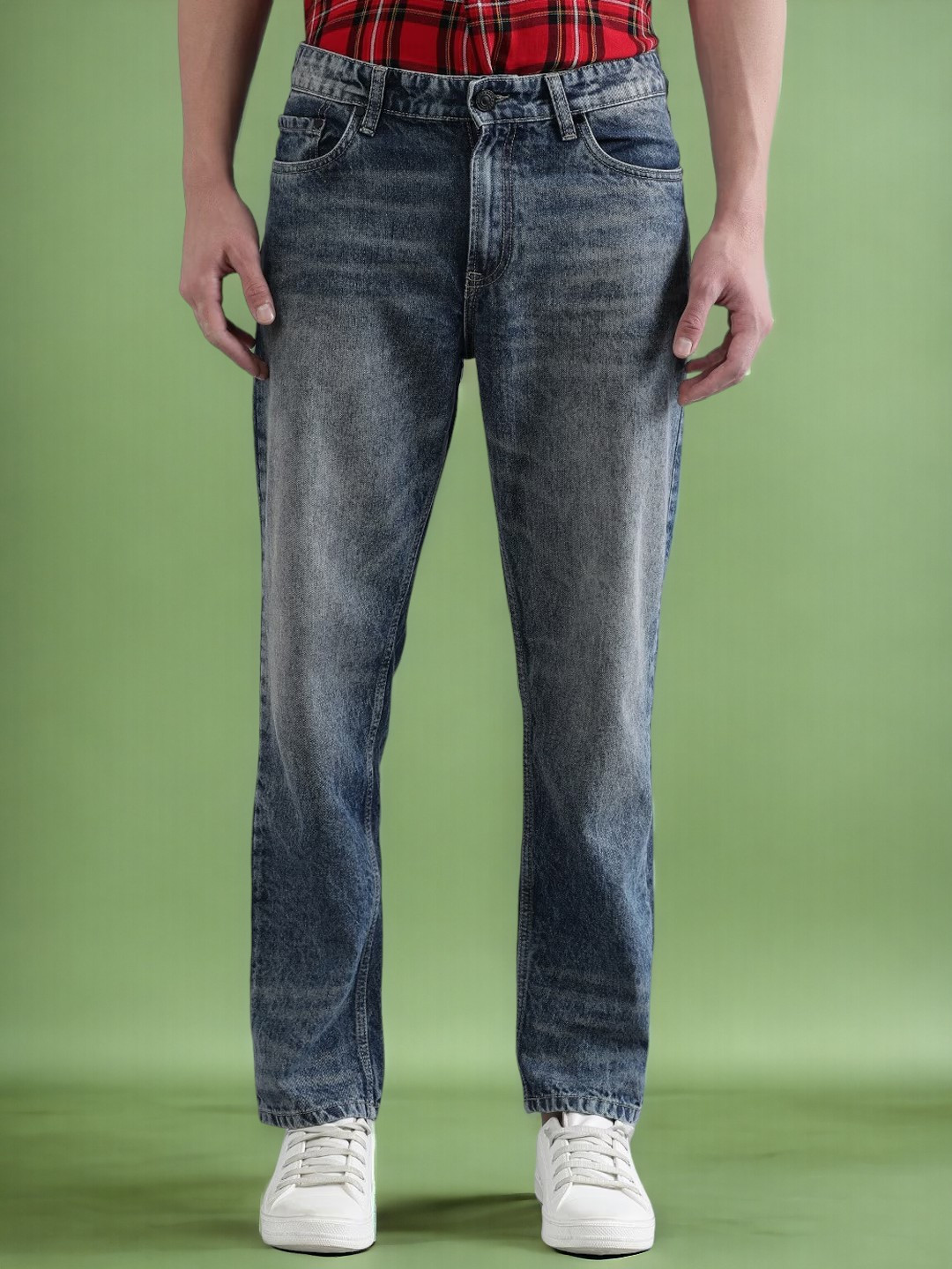 Bene Kleed Men Relaxed Fit Mid-Rise Medium Shade Heavy Fade Clean Look Cotton Jeans