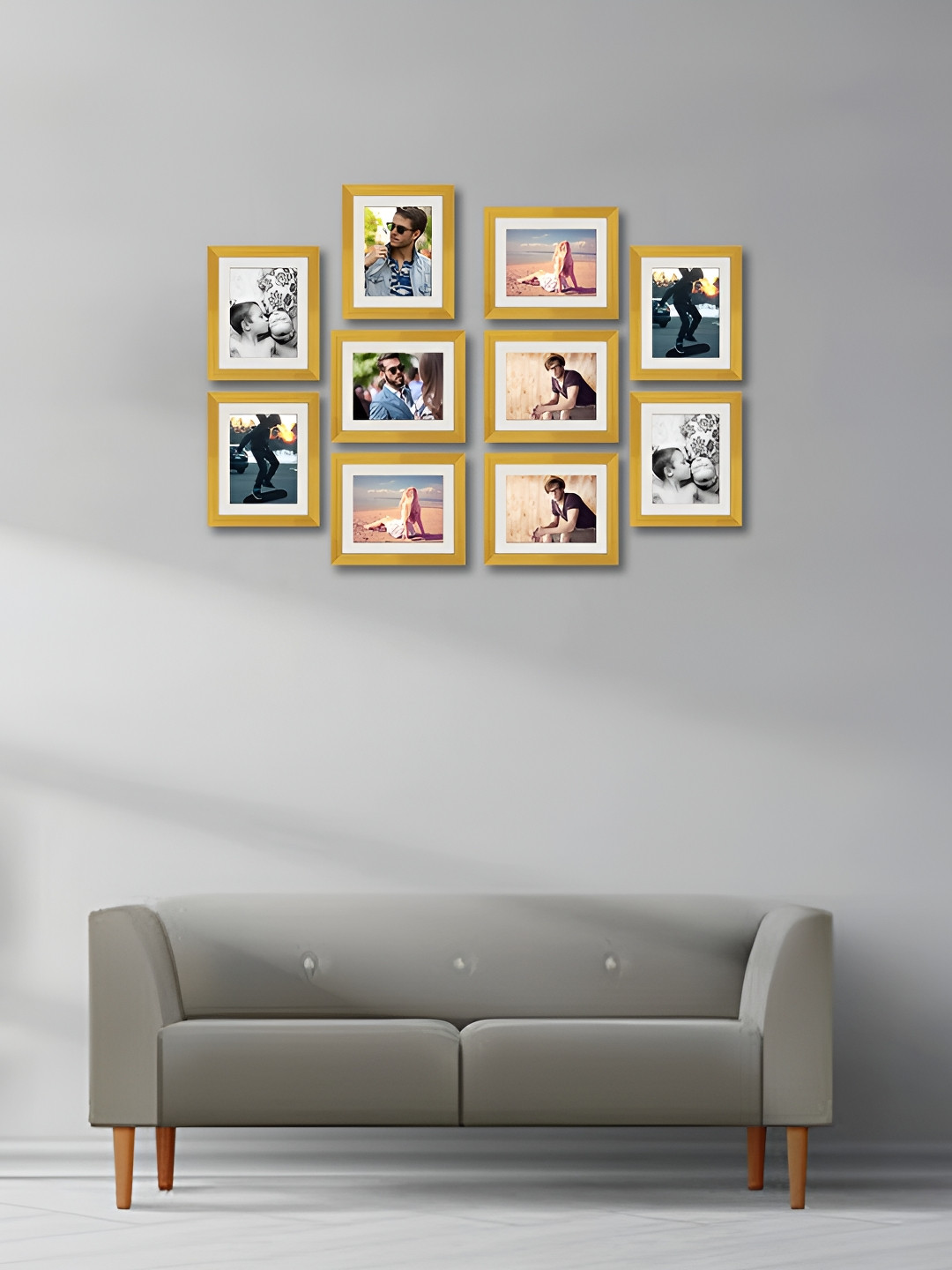 ArtzFolio Gold Toned 10 Pieces Wooden Wall Photo Frames