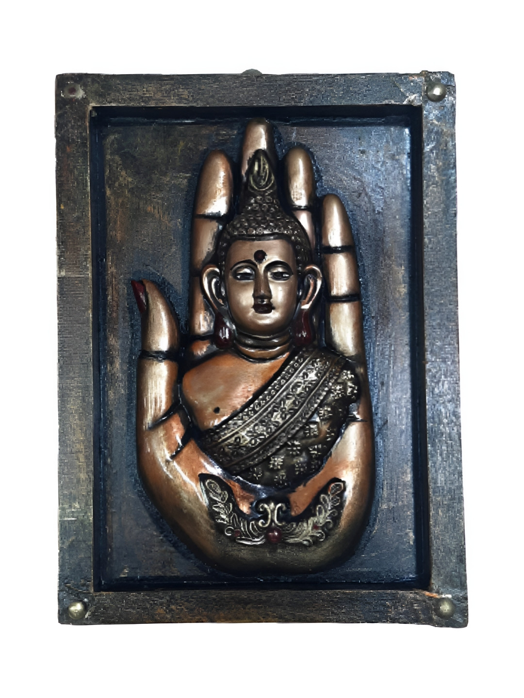 INDIA MEETS INDIA Brown & Copper toned Religious Wooden Budha Wall Art