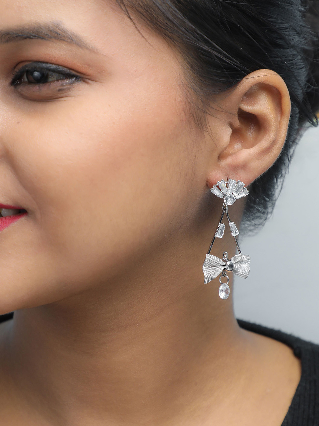 VOJ Triangular Silver-Plated Stainless Steel Triangular Drop Earrings