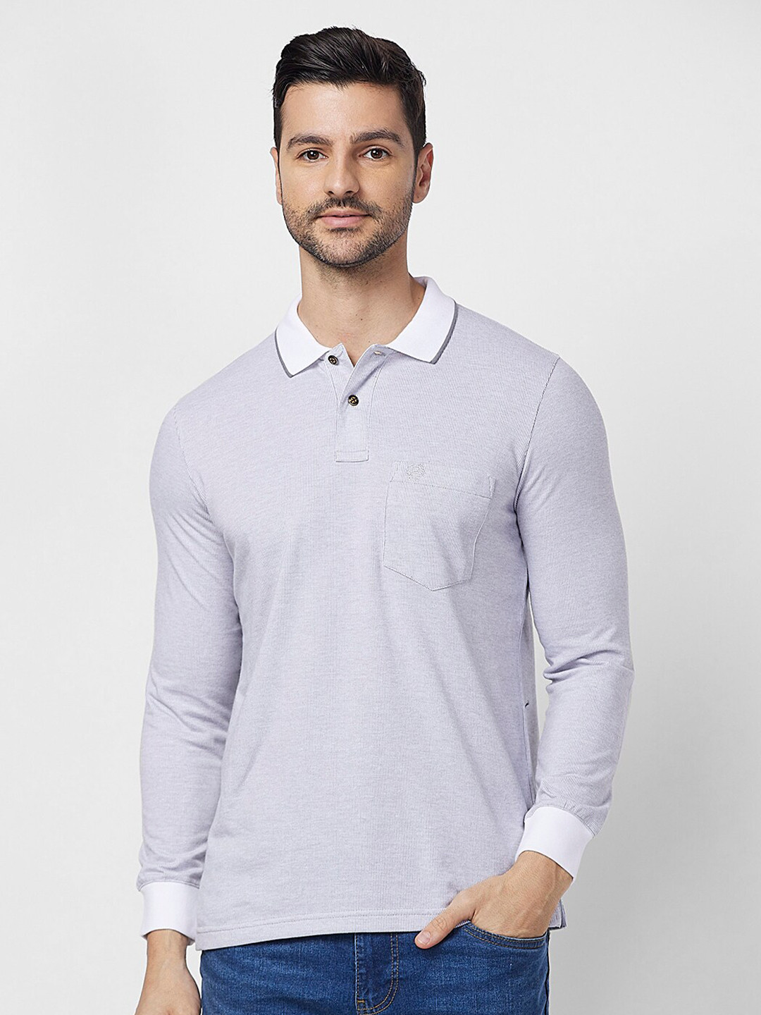CELSIUS Checked Polo Collar Long Sleeves T-shirt